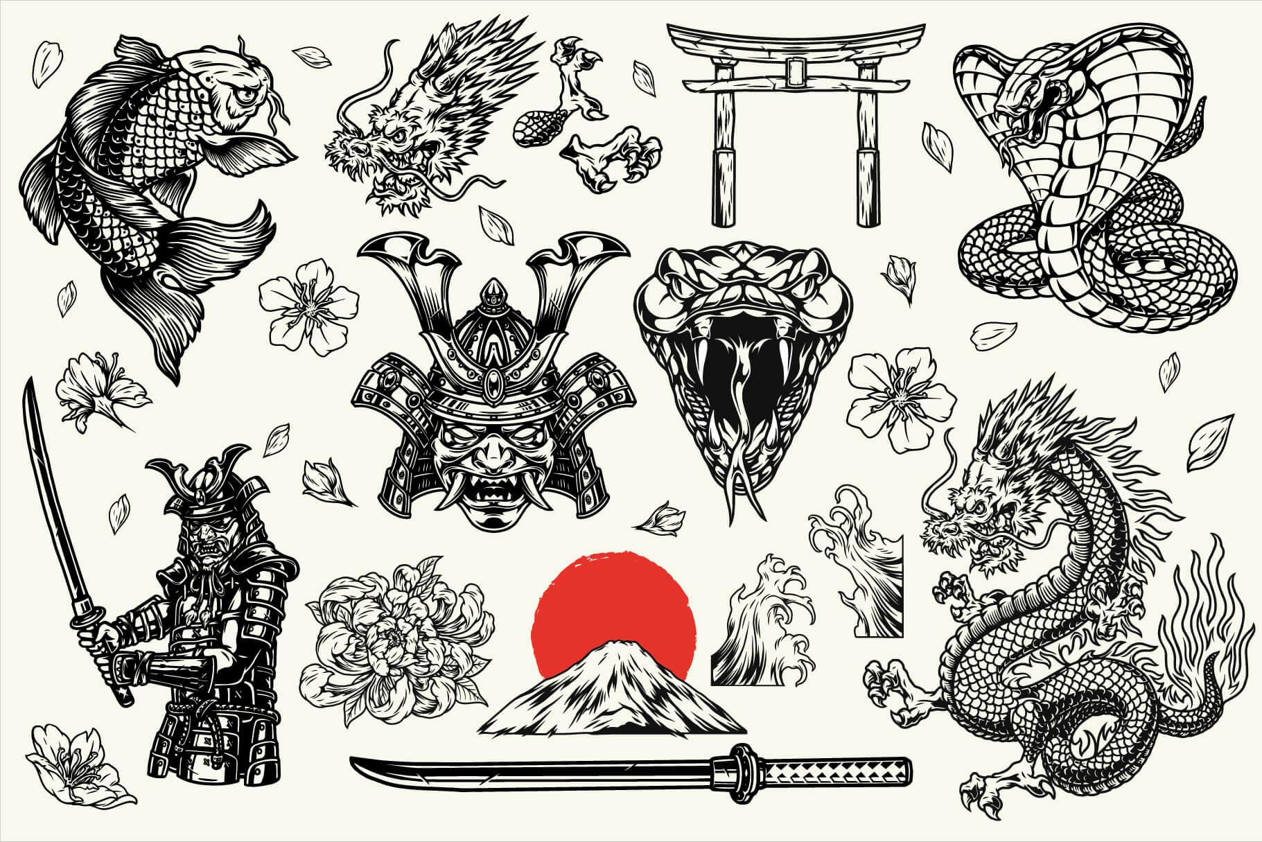 Samurai Illustrations Set (22)