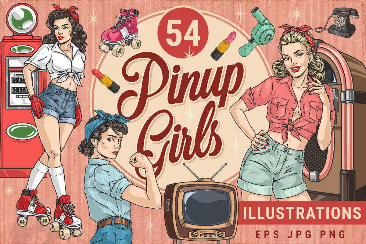 Retro Pin-Up Girls Illustrations cover
