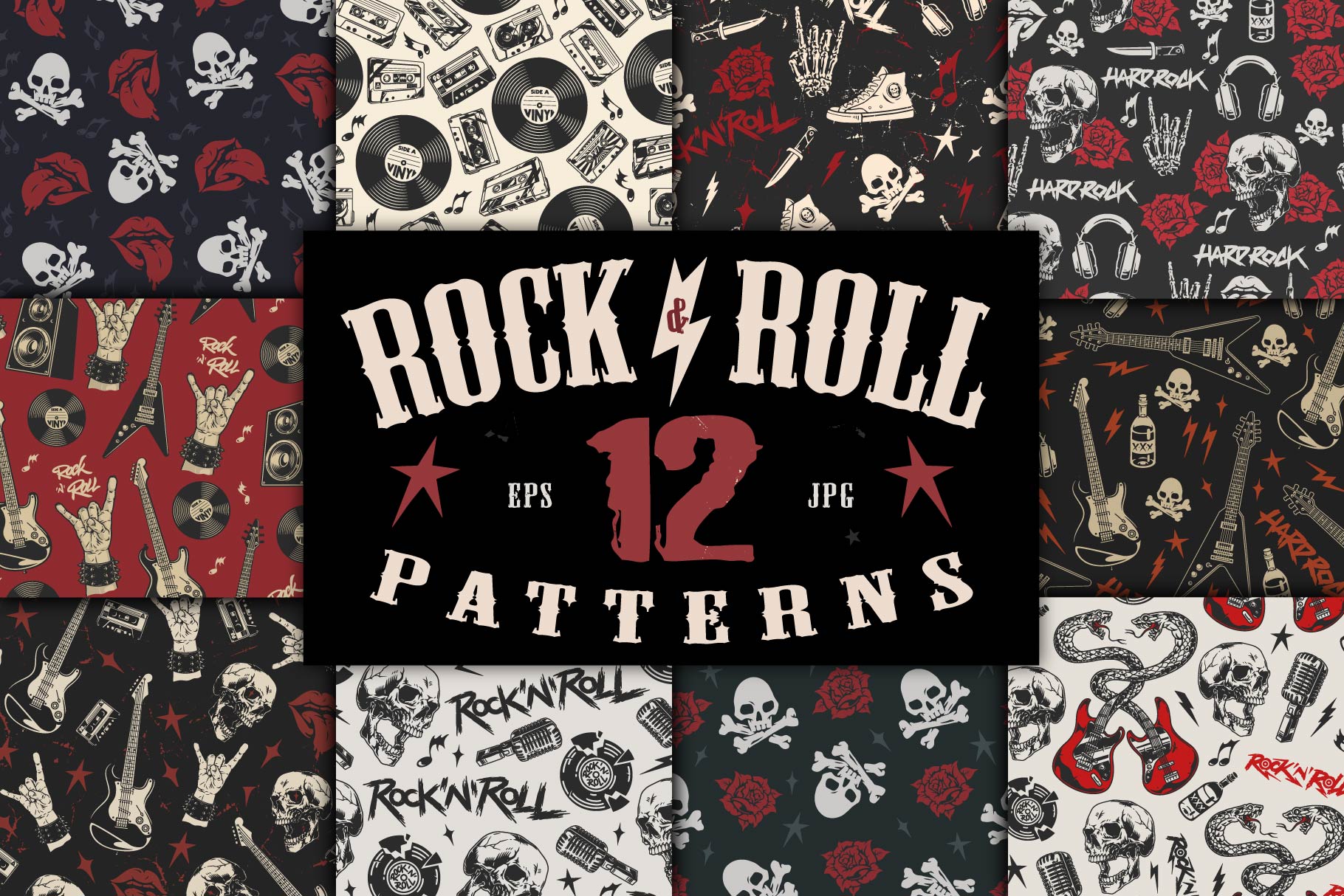 Rock and Roll Seamless Patterns (12)