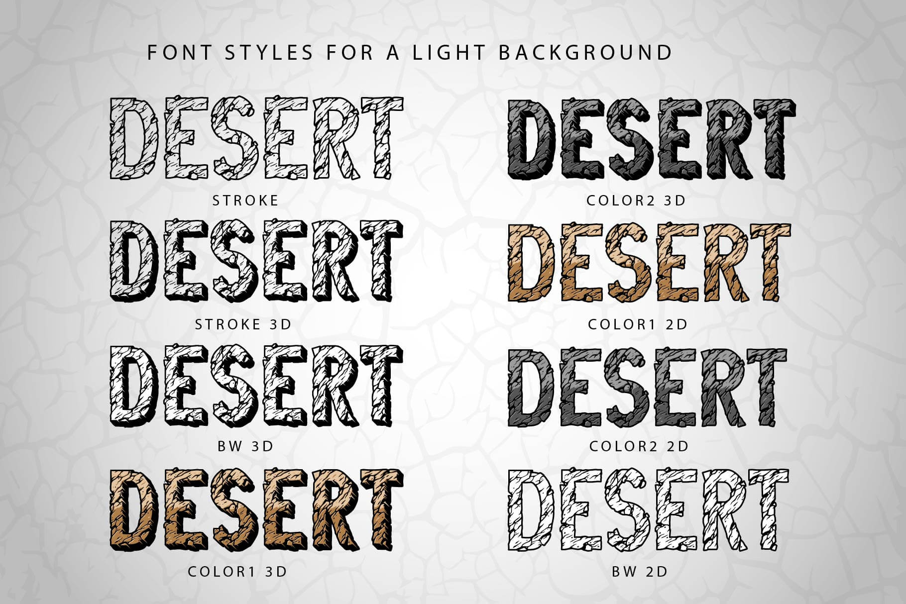 Desert Rock – Display Font Family with Cracked Stone Effect (15 Styles)