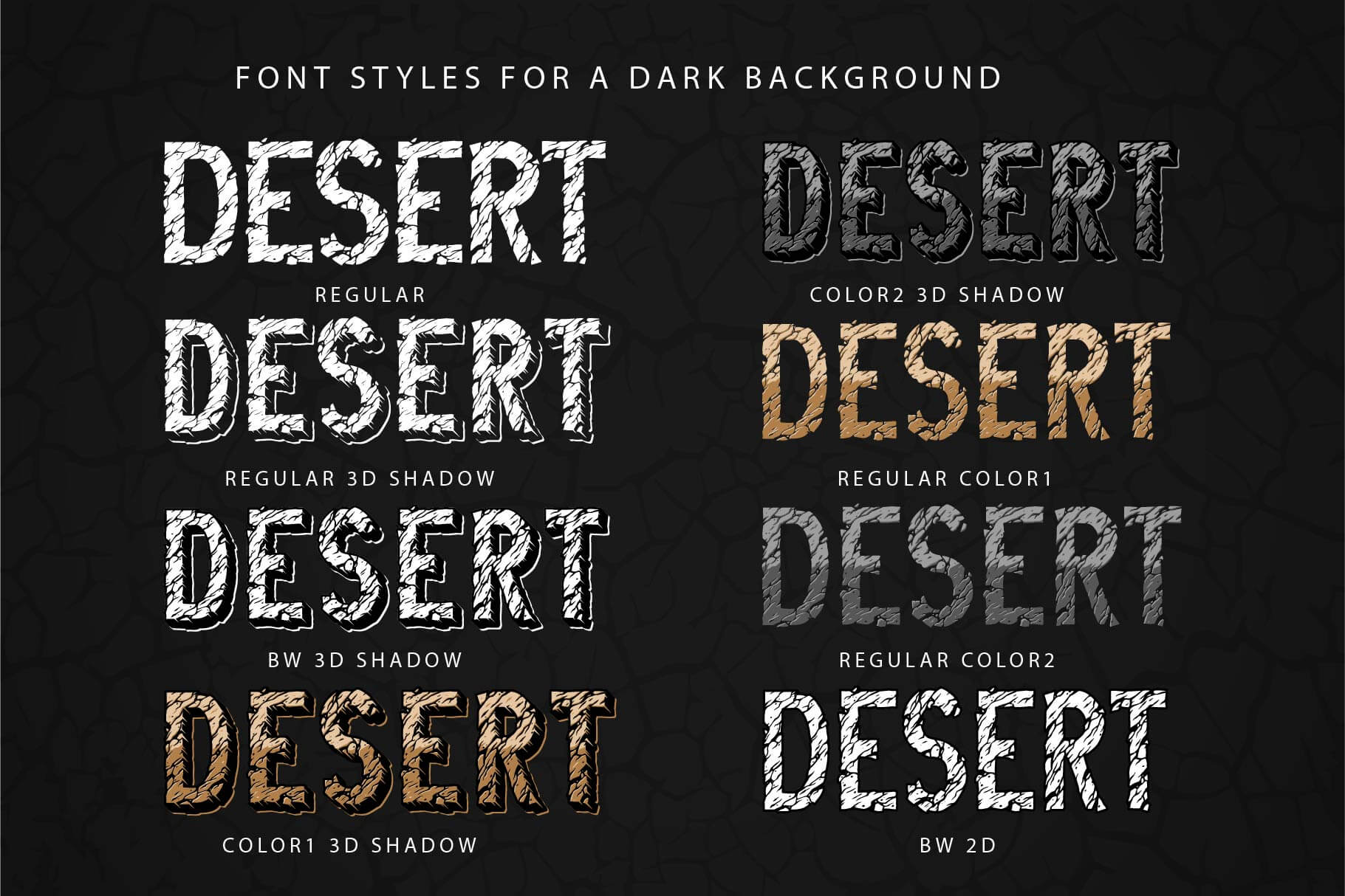 Desert Rock – Display Font Family with Cracked Stone Effect (15 Styles)