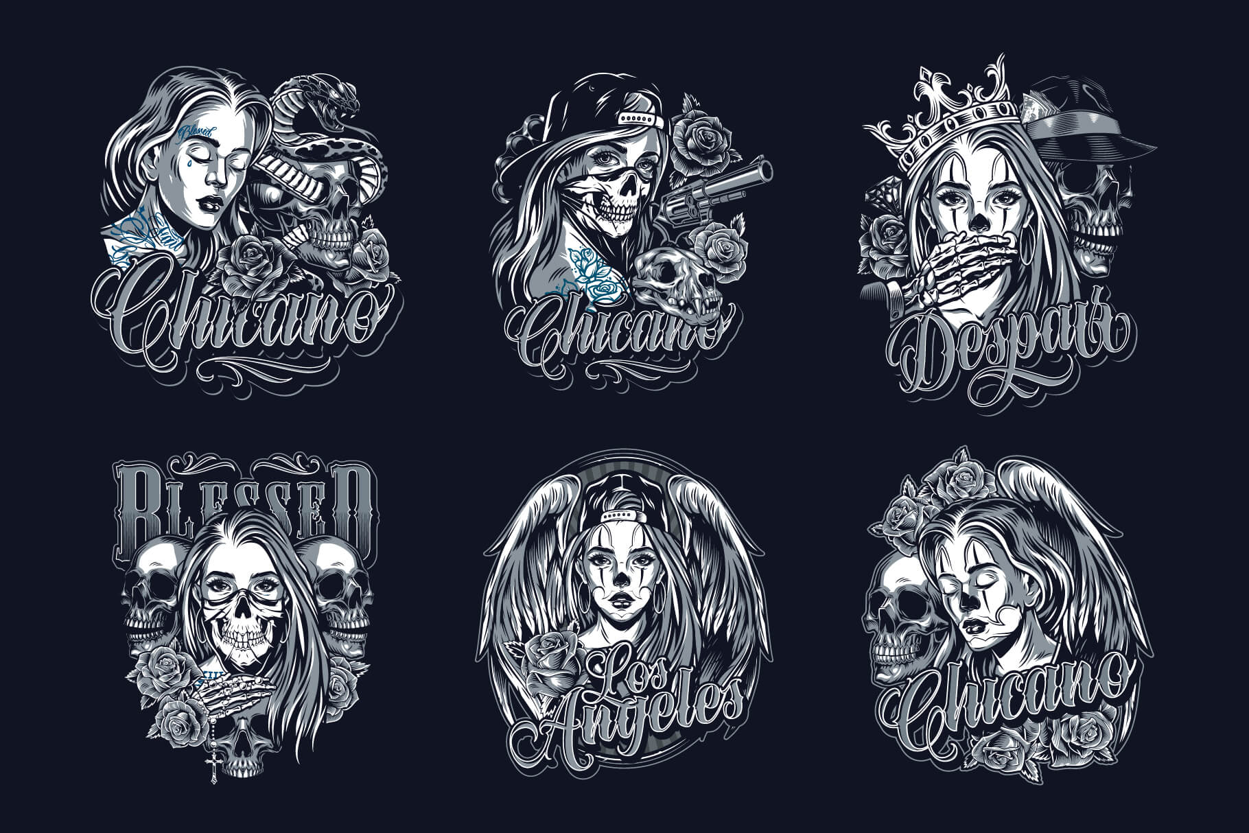 Chicano – Tattoo Style T-Shirt Design Templates (60)