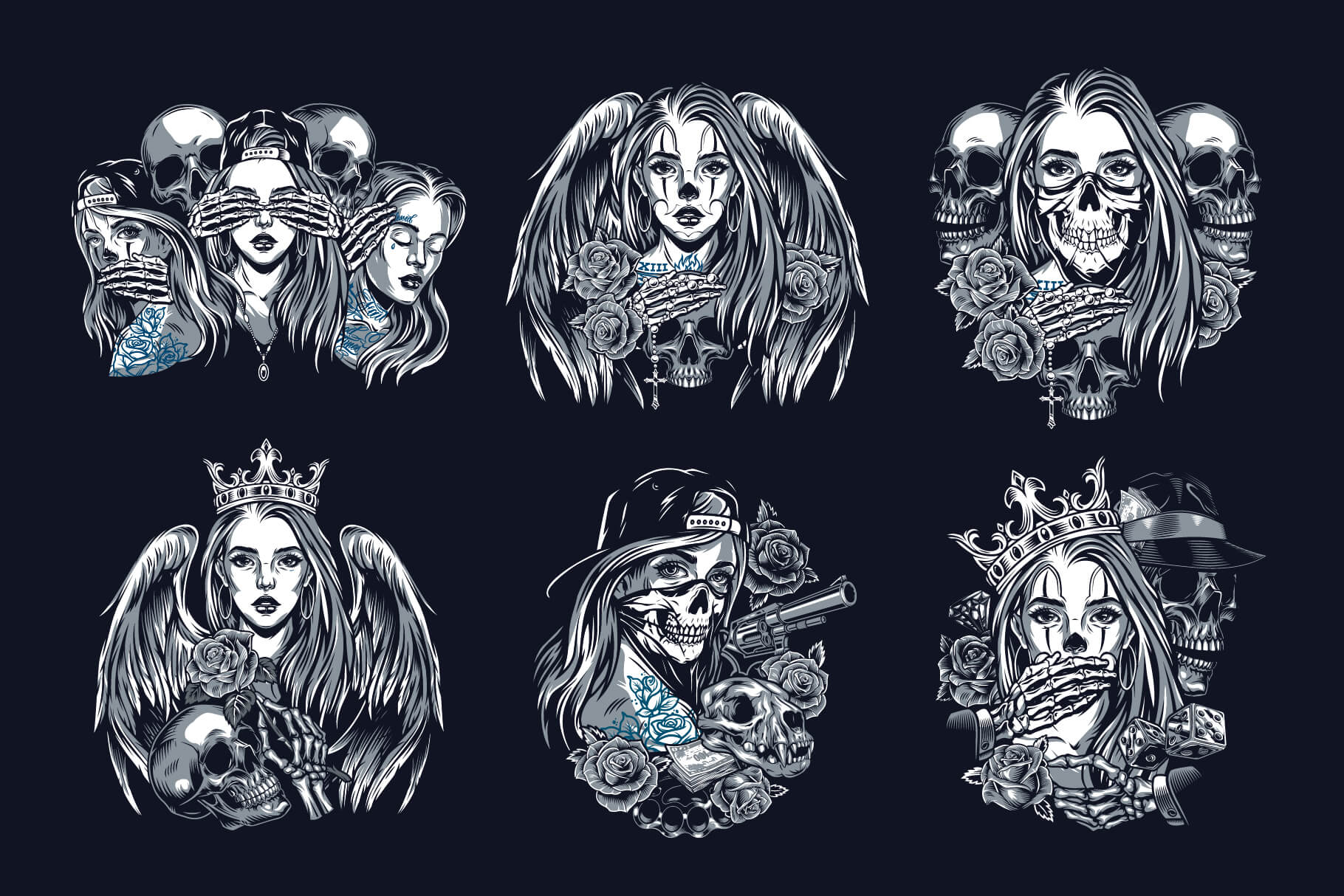 Chicano – Tattoo Style T-Shirt Design Templates (60)