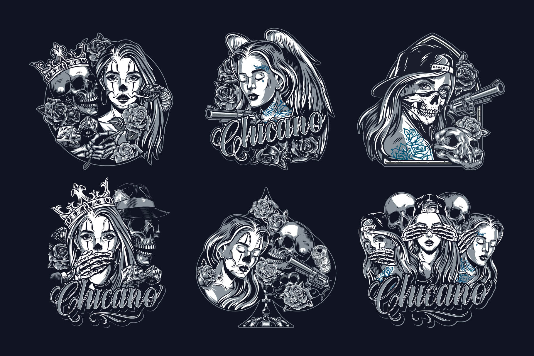 Chicano – Tattoo Style T-Shirt Design Templates (60)