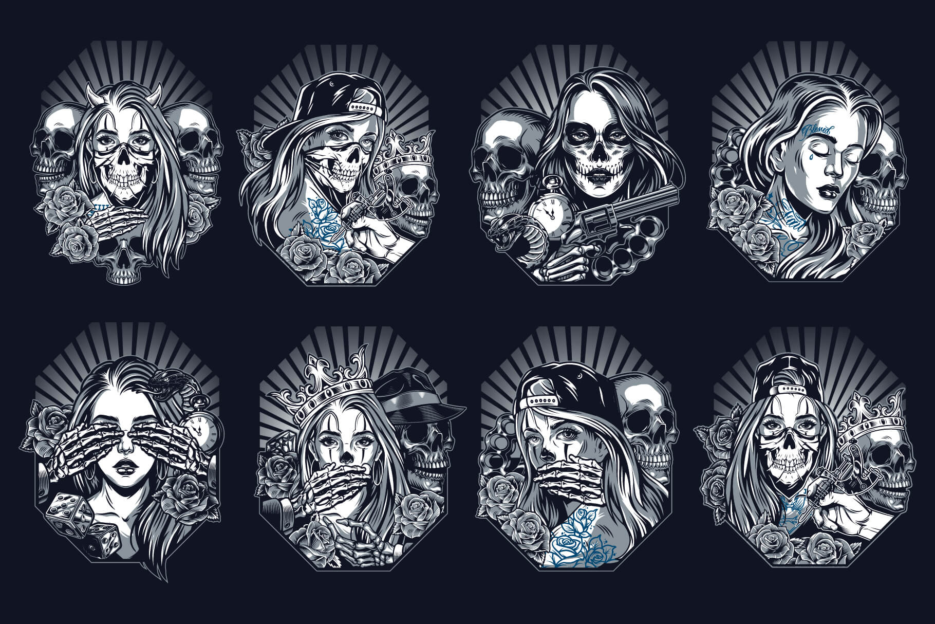 Chicano – Tattoo Style T-Shirt Design Templates (60)