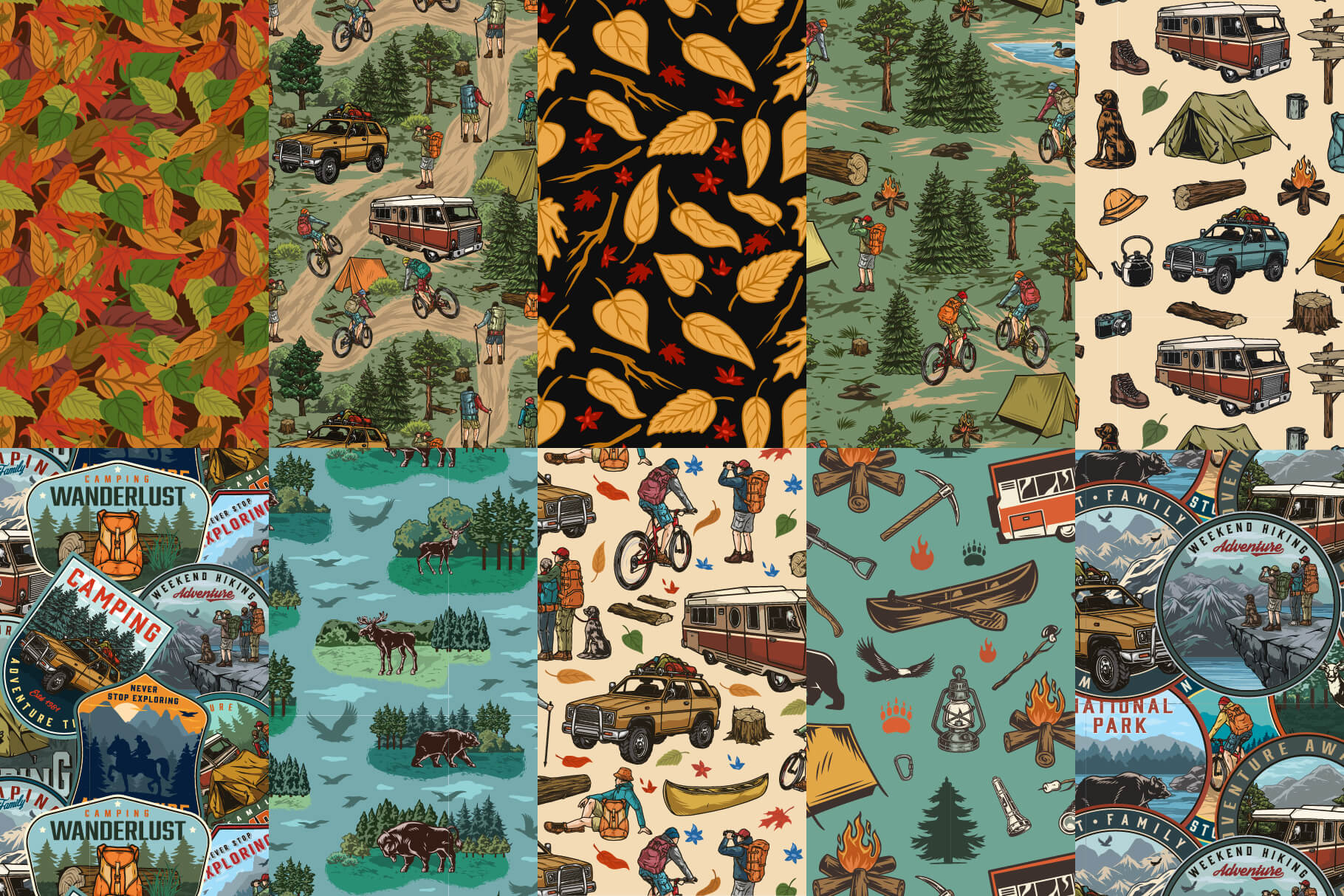 Retro Camping Seamless Patterns (35)