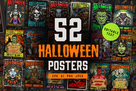 Halloween posters bundle cover - 52 designs