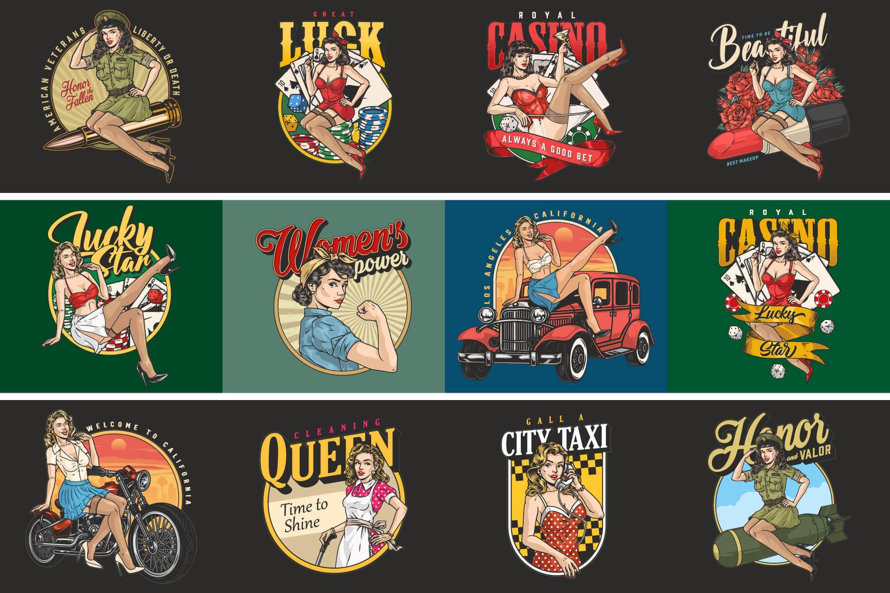Retro Pin-Up Girls Design Templates (35)