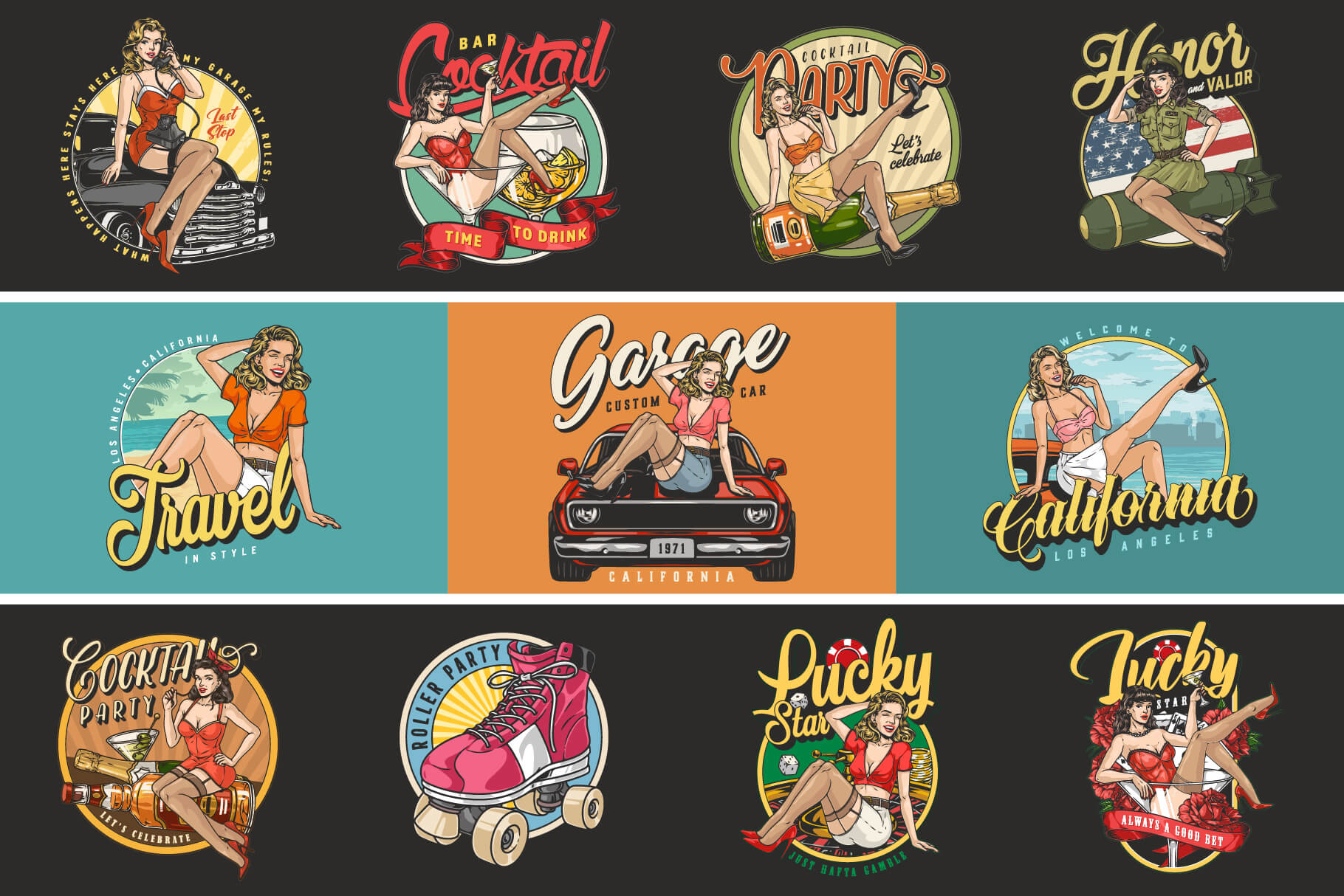 Retro Pin-Up Girls Design Templates (35)