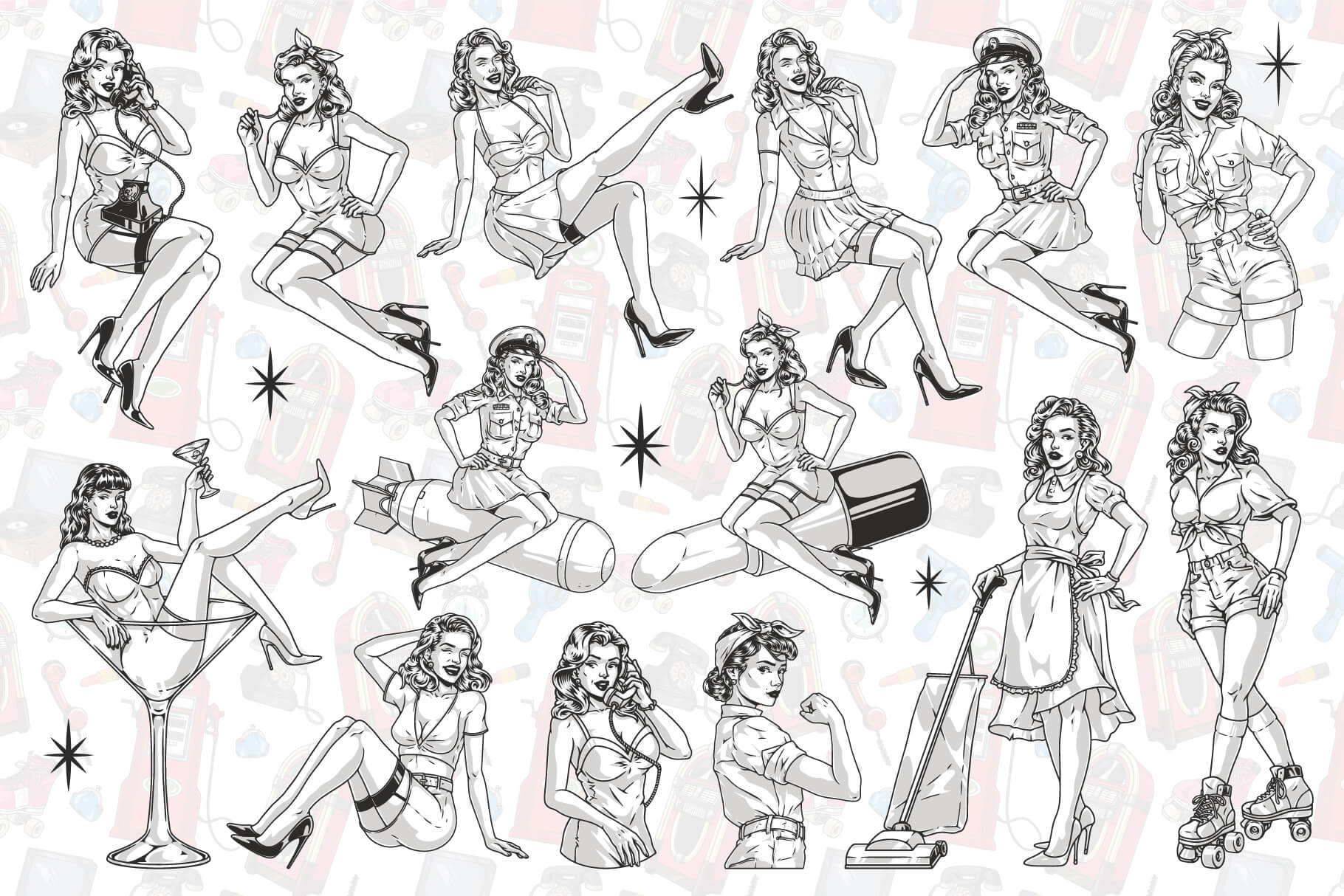 Retro Pin-Up Girls Illustrations (54)