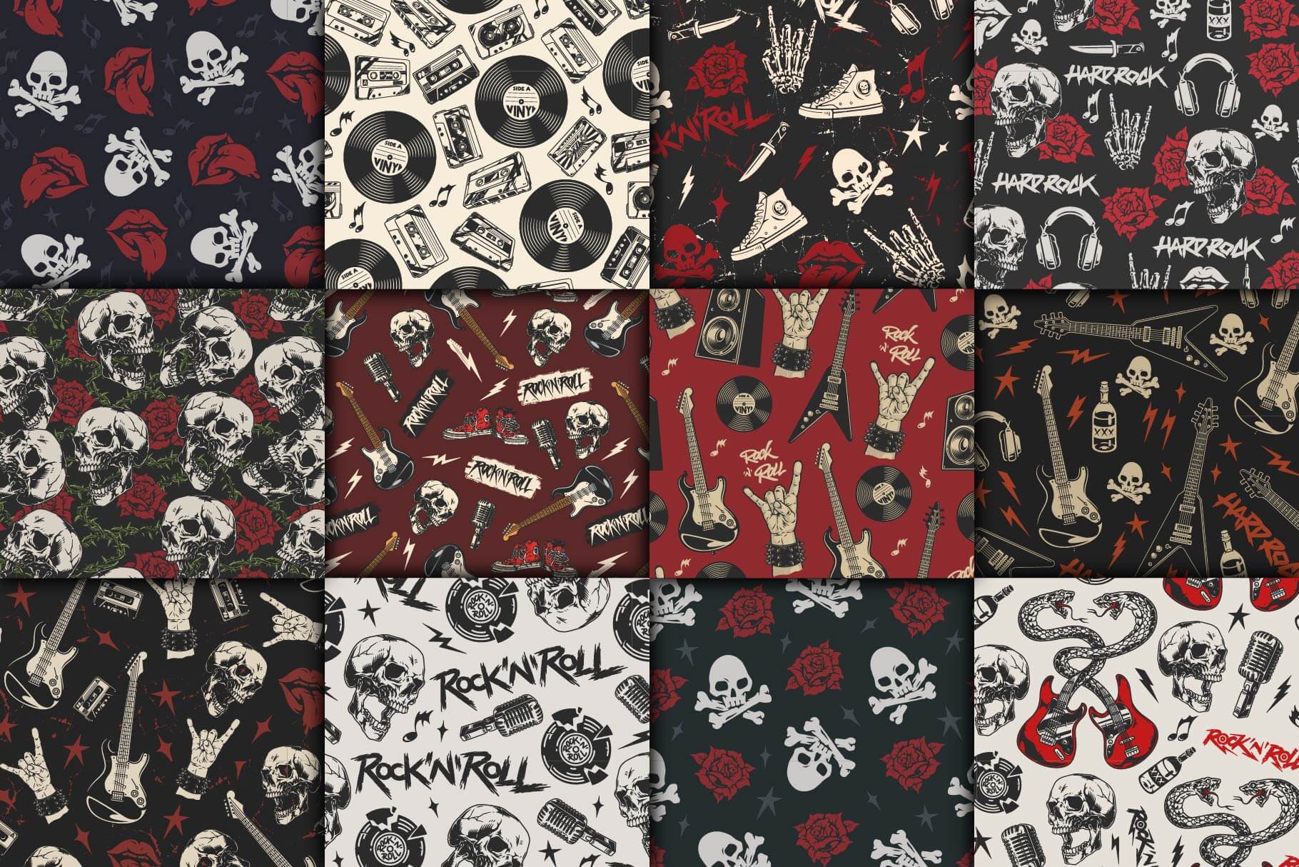 Rock and Roll Seamless Patterns (12)