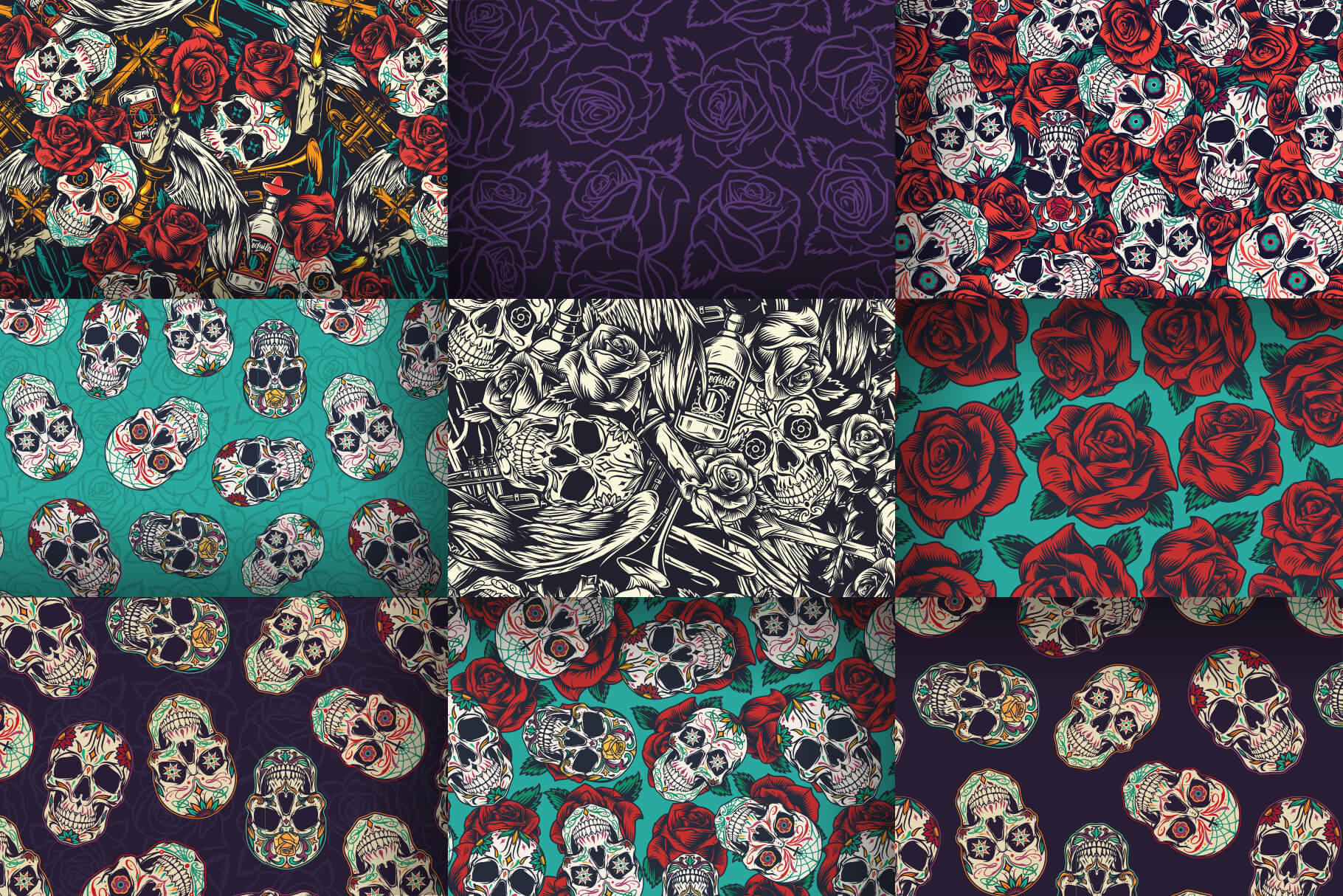 Day of the Dead Seamless Patterns (9)
