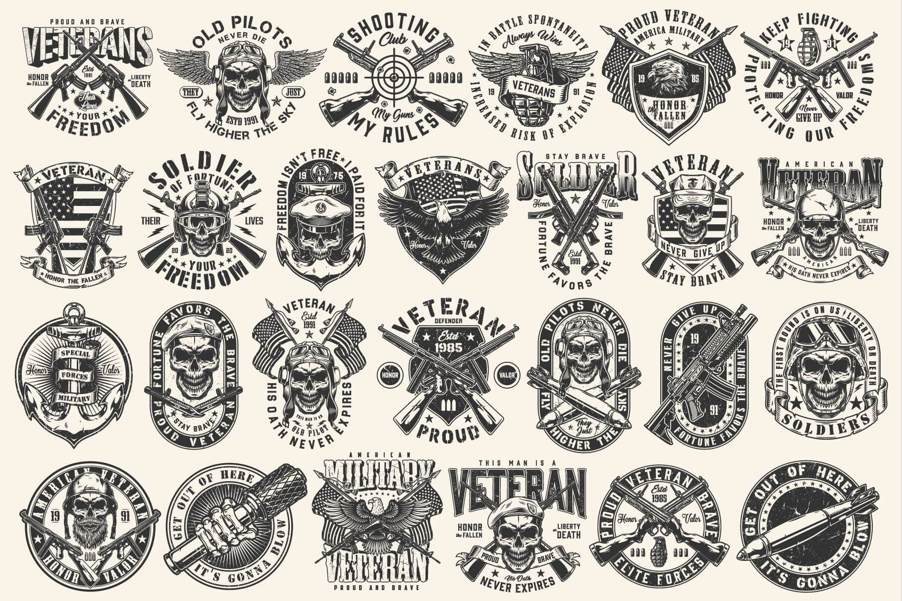 Military black and white designs