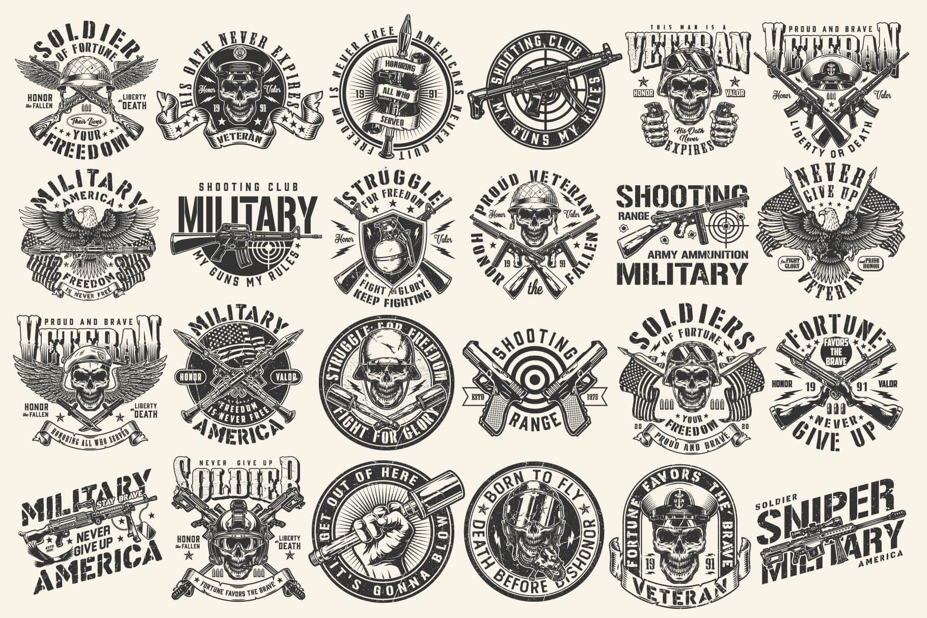 Military black and white designs