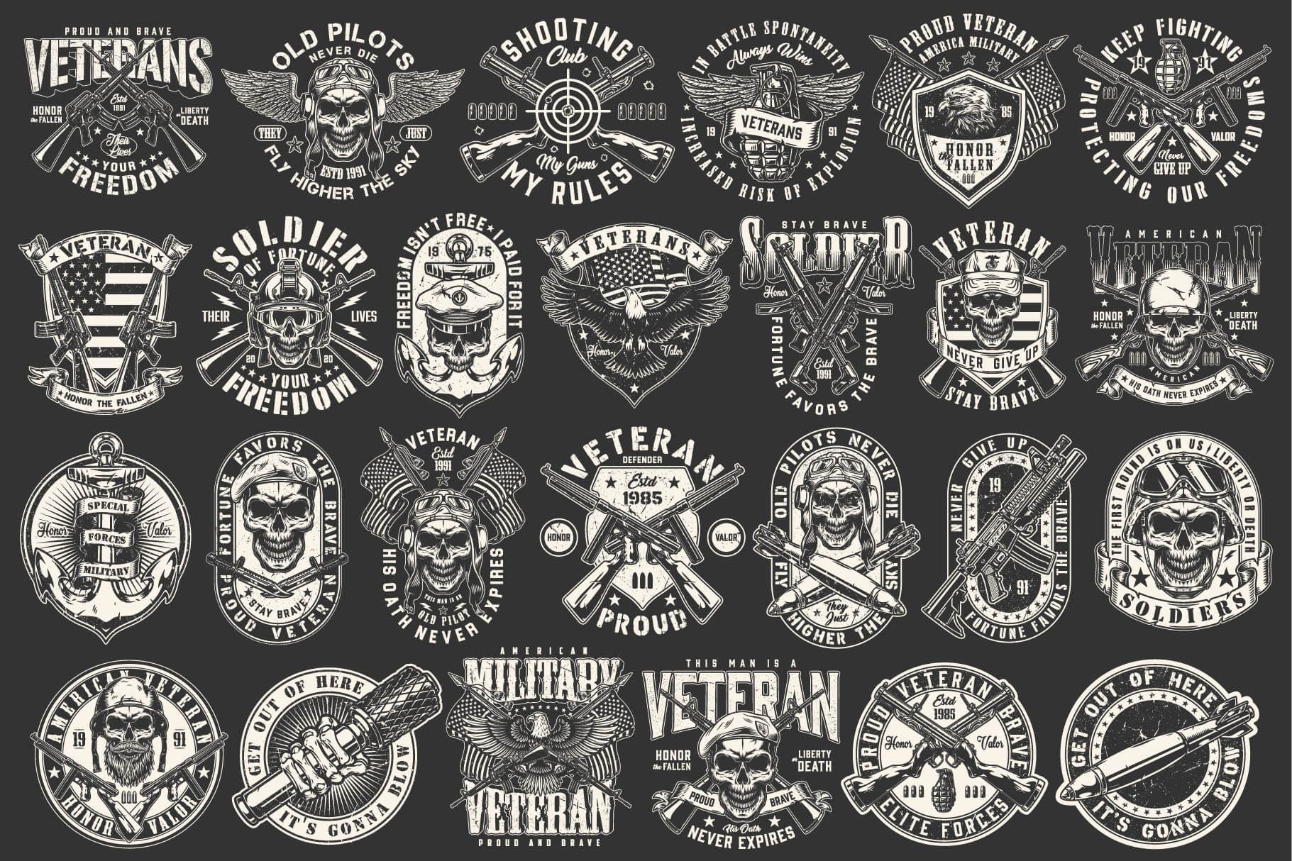 Military black and white designs