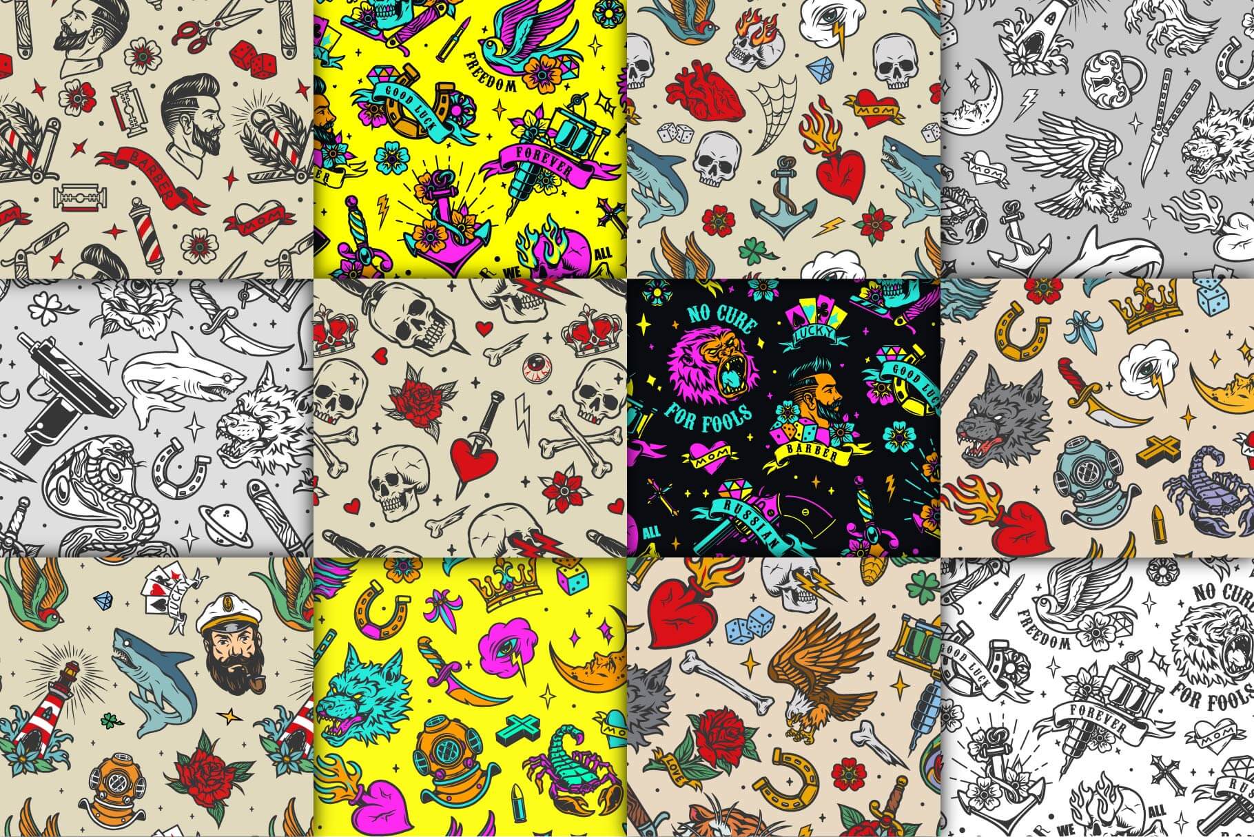 Classic Tattoo Seamless Patterns (27)