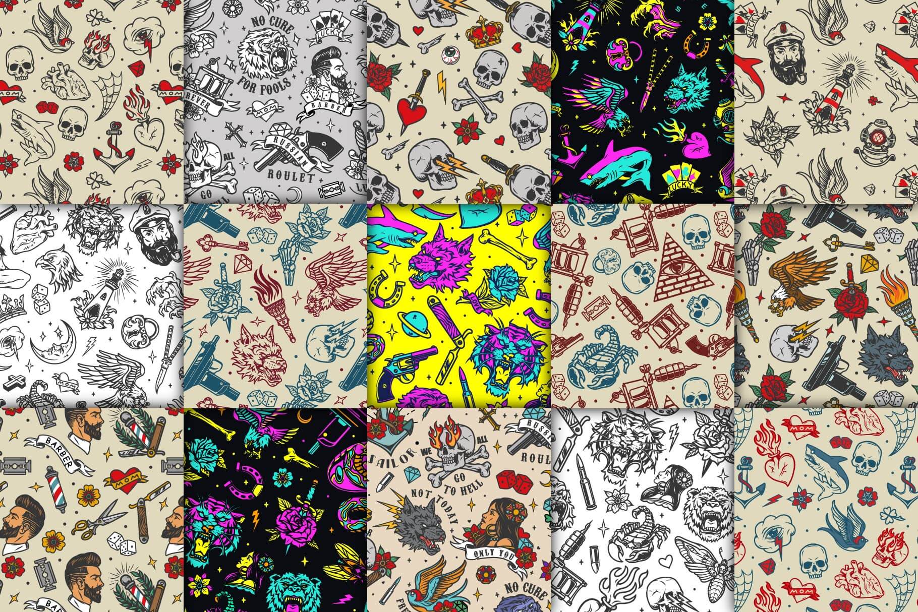 Classic Tattoo Seamless Patterns (27)