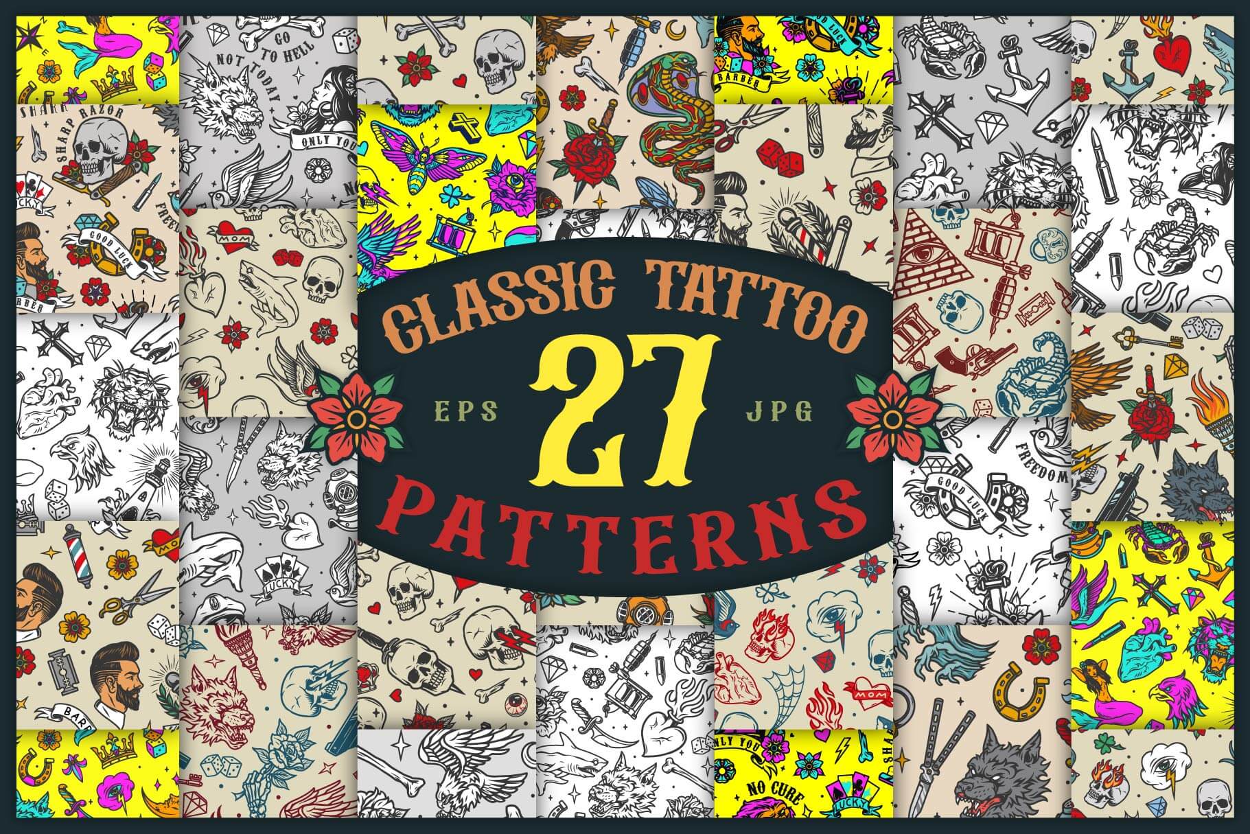 Classic Tattoo Seamless Patterns (27)