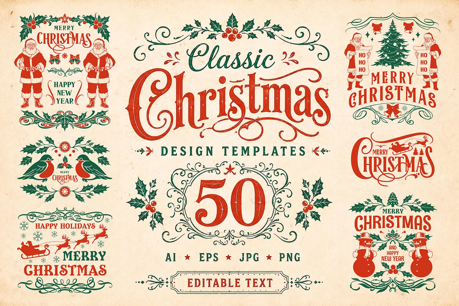 Classic Christmas design templates cover