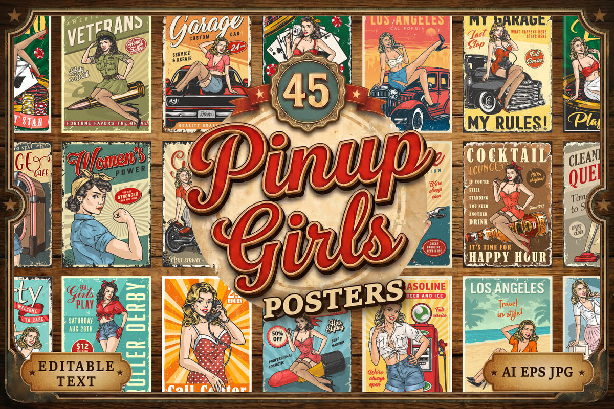 Retro Pin-Up Girls Poster Designs cover