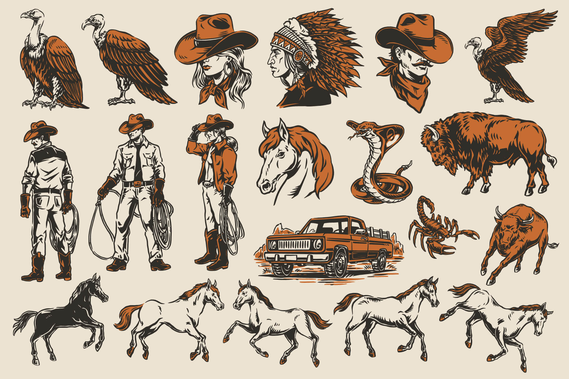 Vintage Western Illustrations preview 2