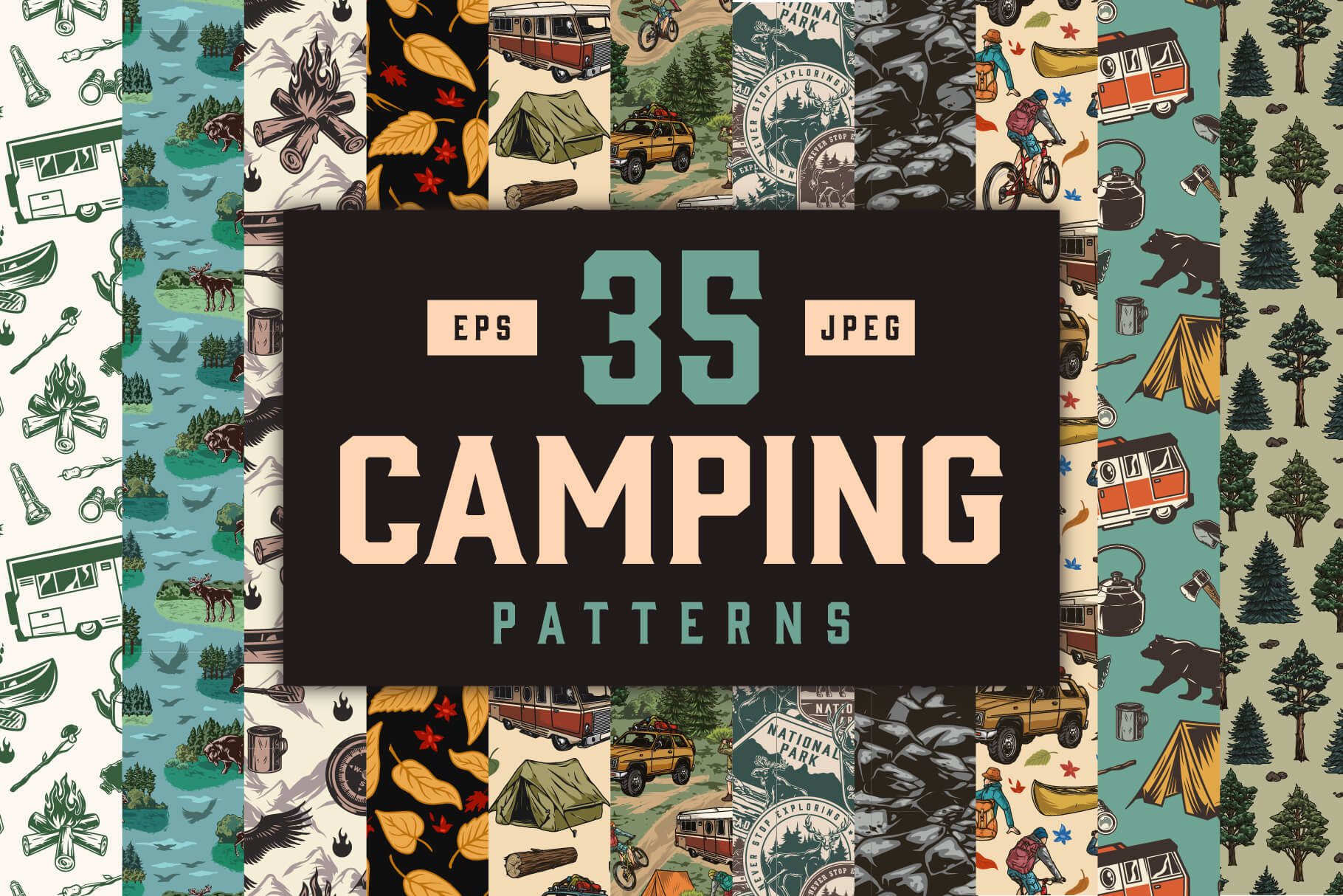 Retro Camping Seamless Patterns (35)