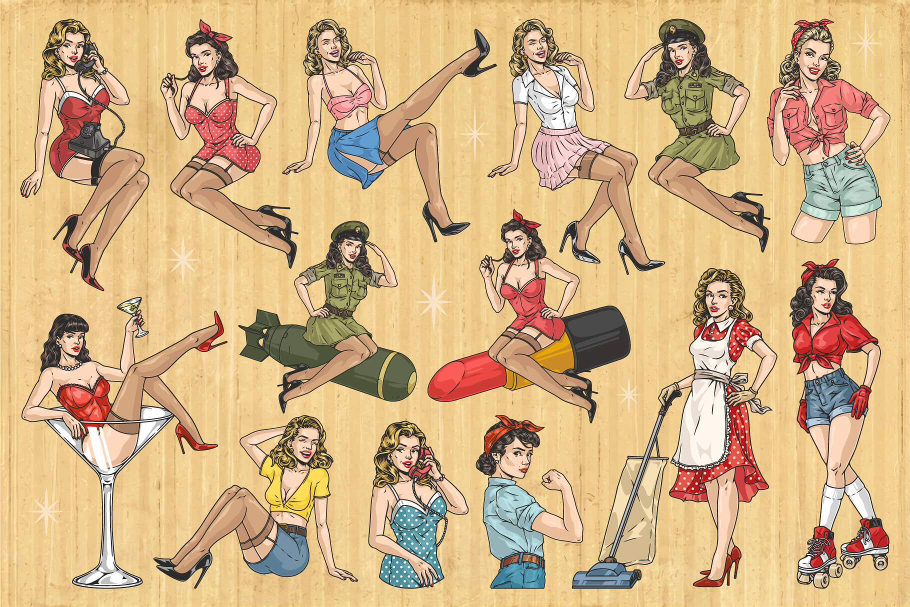 Retro Pin-Up Girls Illustrations (54)