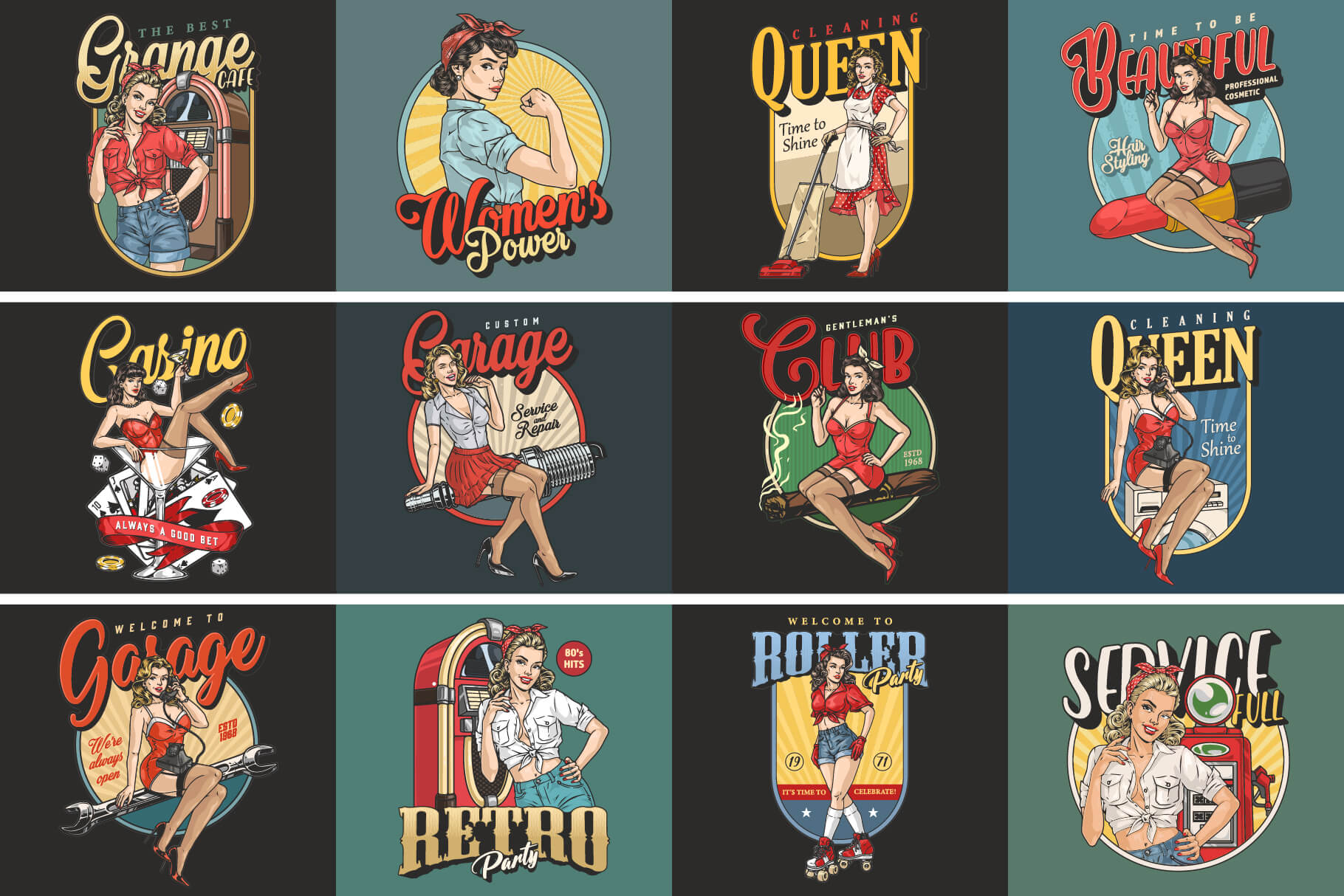 Retro Pin-Up Girls Design Templates (35)