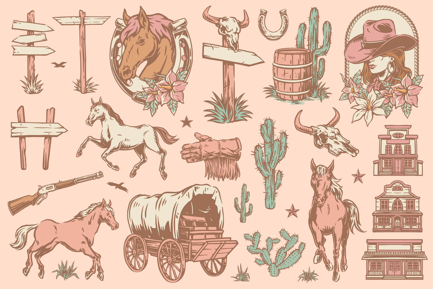 Vintage Cowgirls Illustrations (55)
