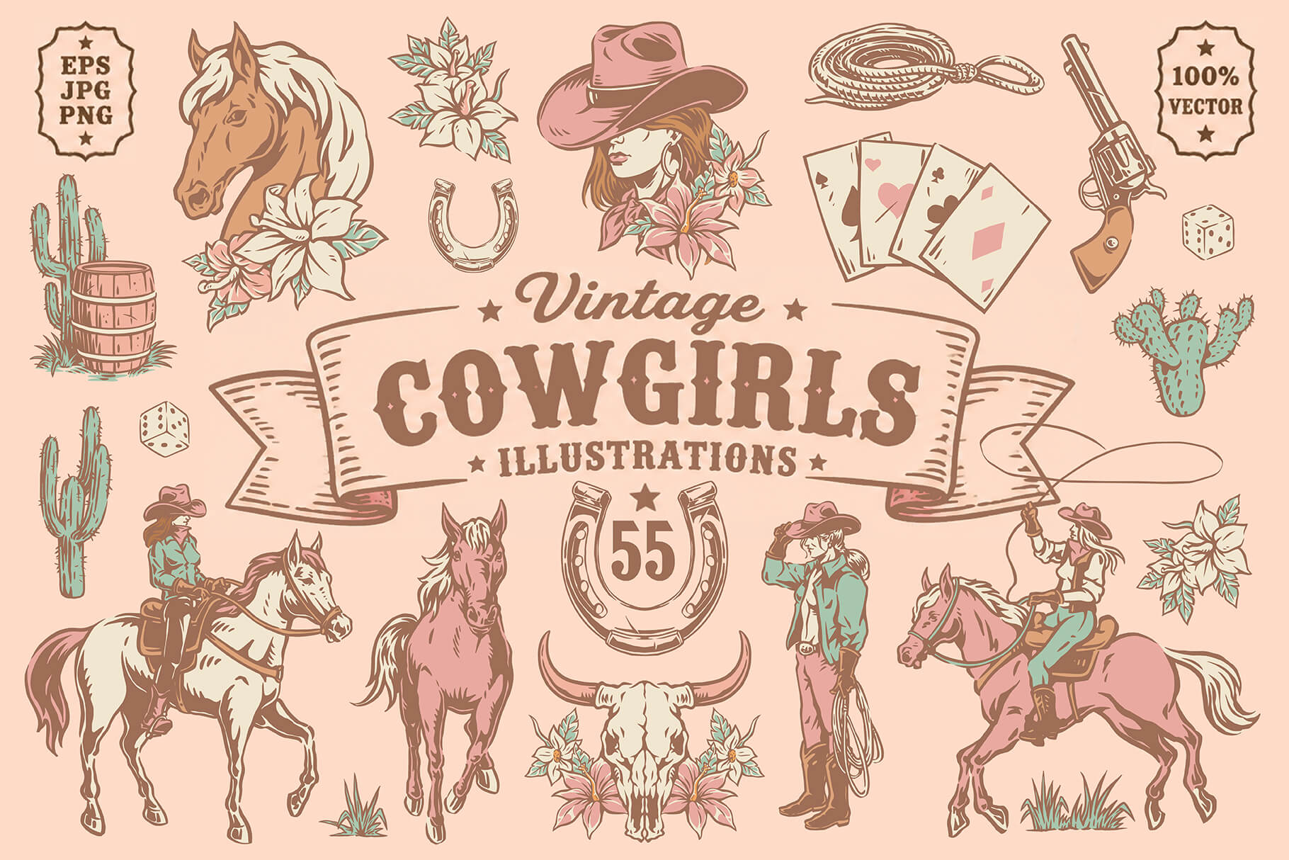 Vintage Cowgirls Illustrations (55)
