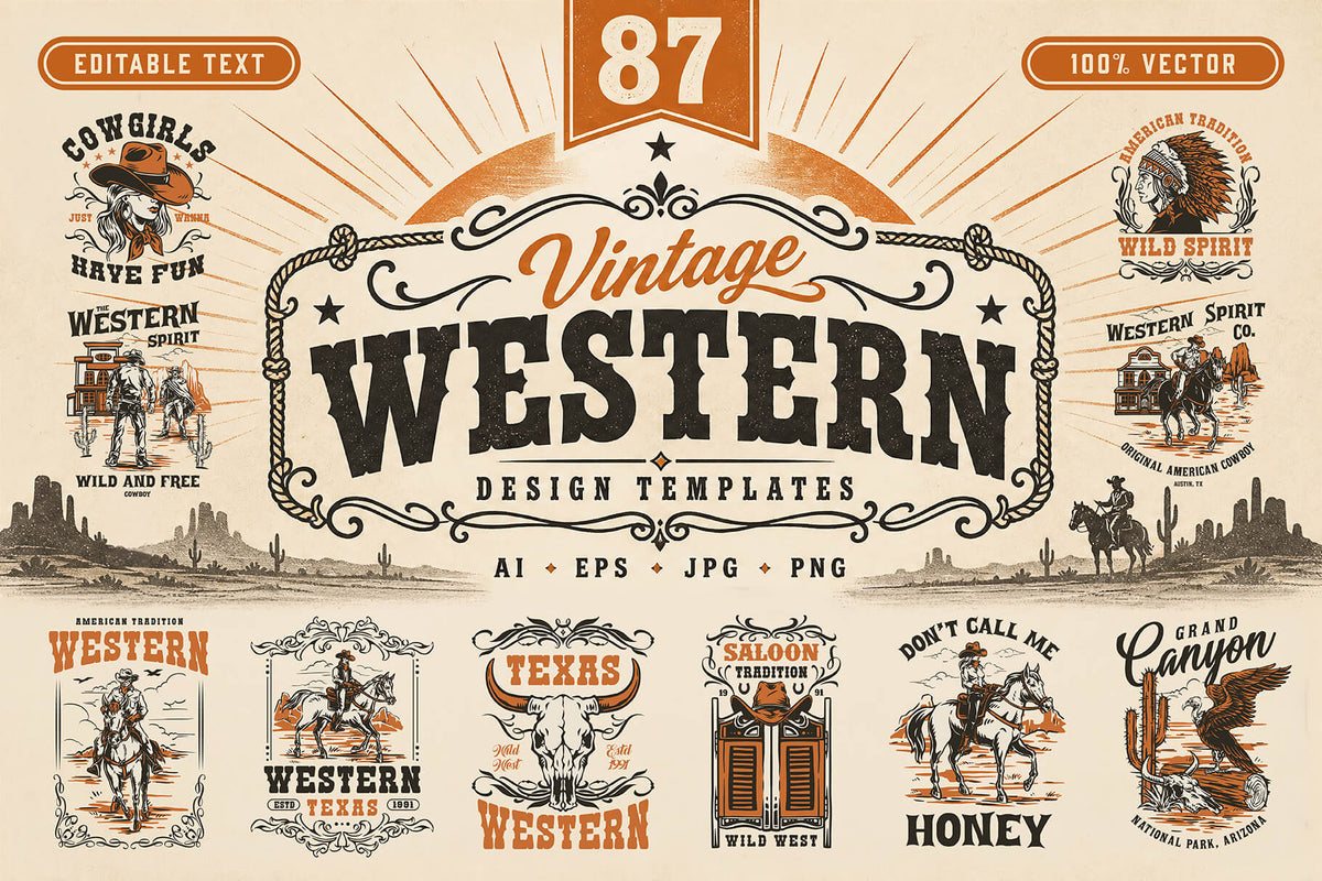 Vintage Western design templates cover