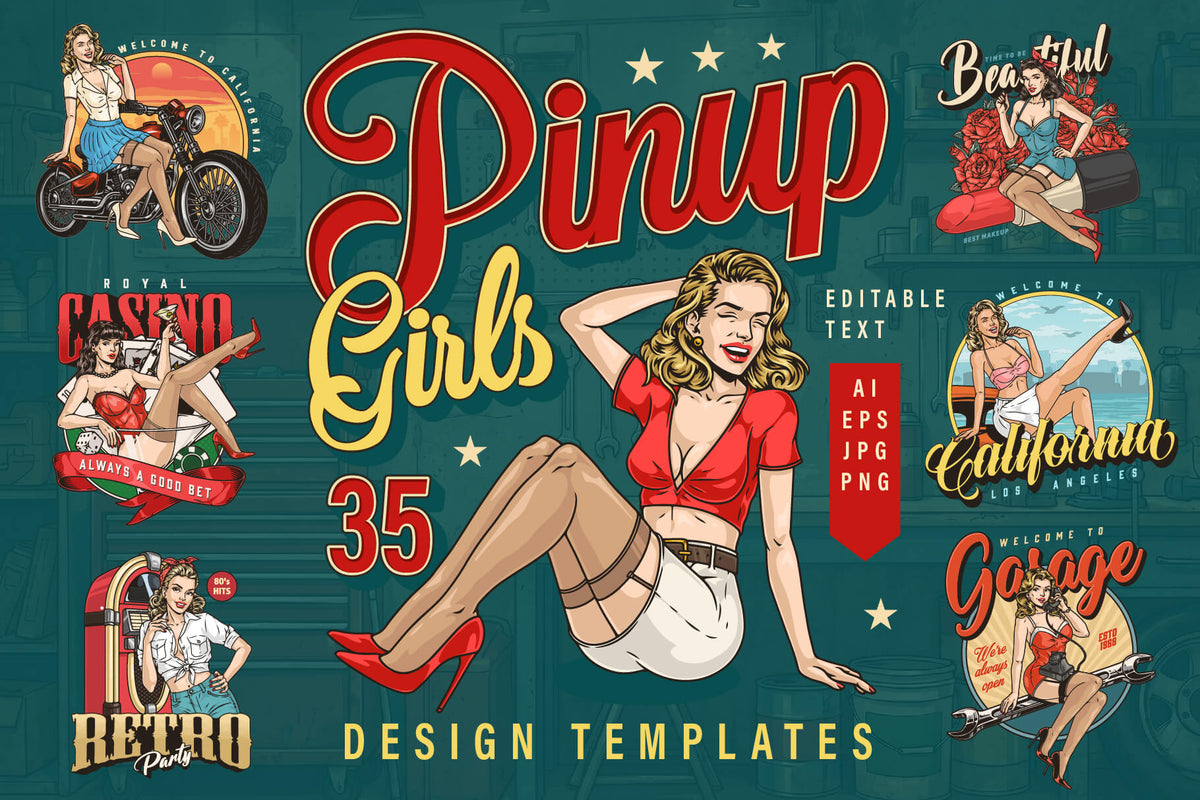 Retro Pin-Up Girls Design Templates cover