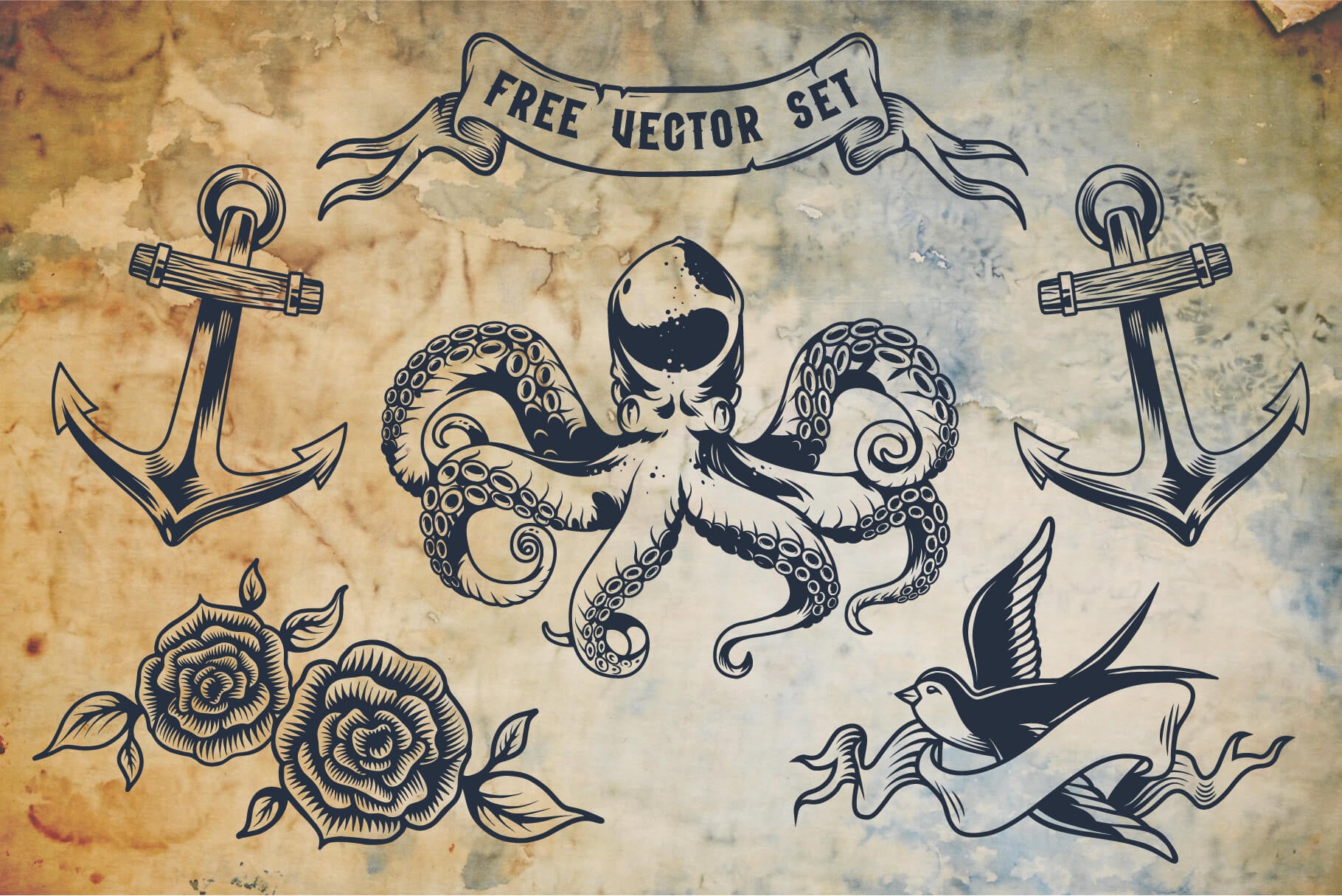 Mooring – Old School Tattoo Typeface + Bonus Vector Set