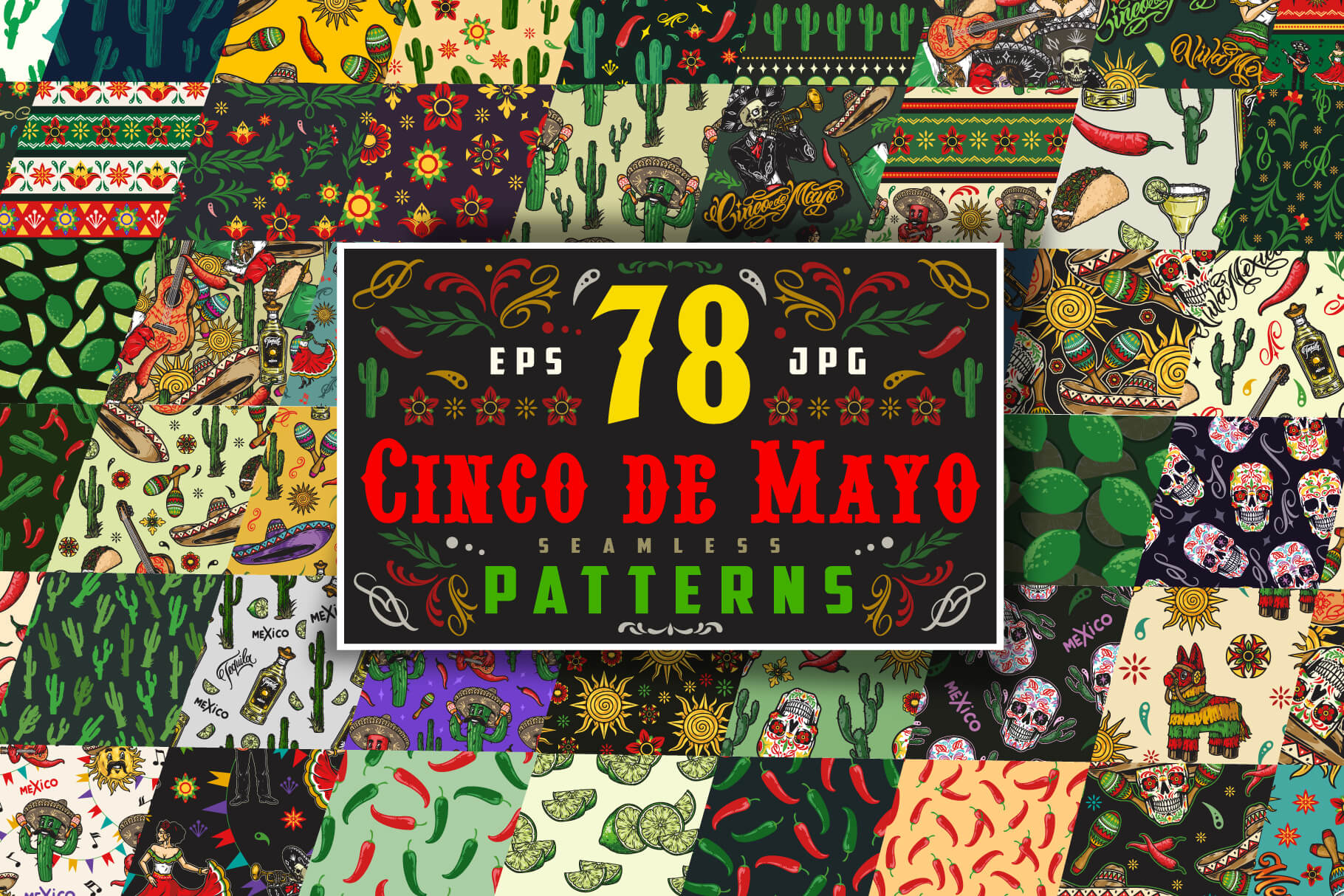 Cinco de Mayo Seamless Patterns Bundle (78)