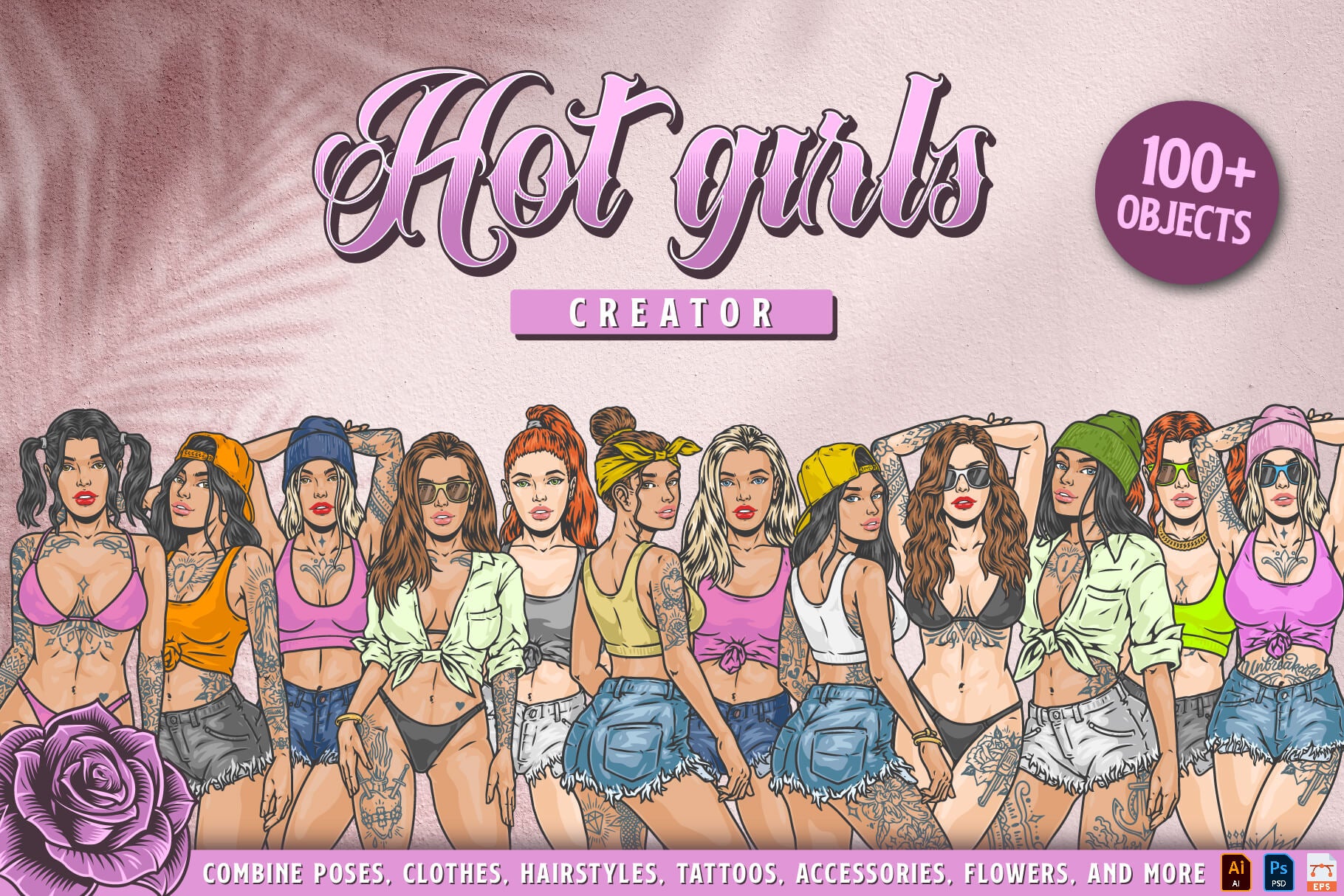 Hot Girls Creator – Modular Female Character Creator (6 Poses)