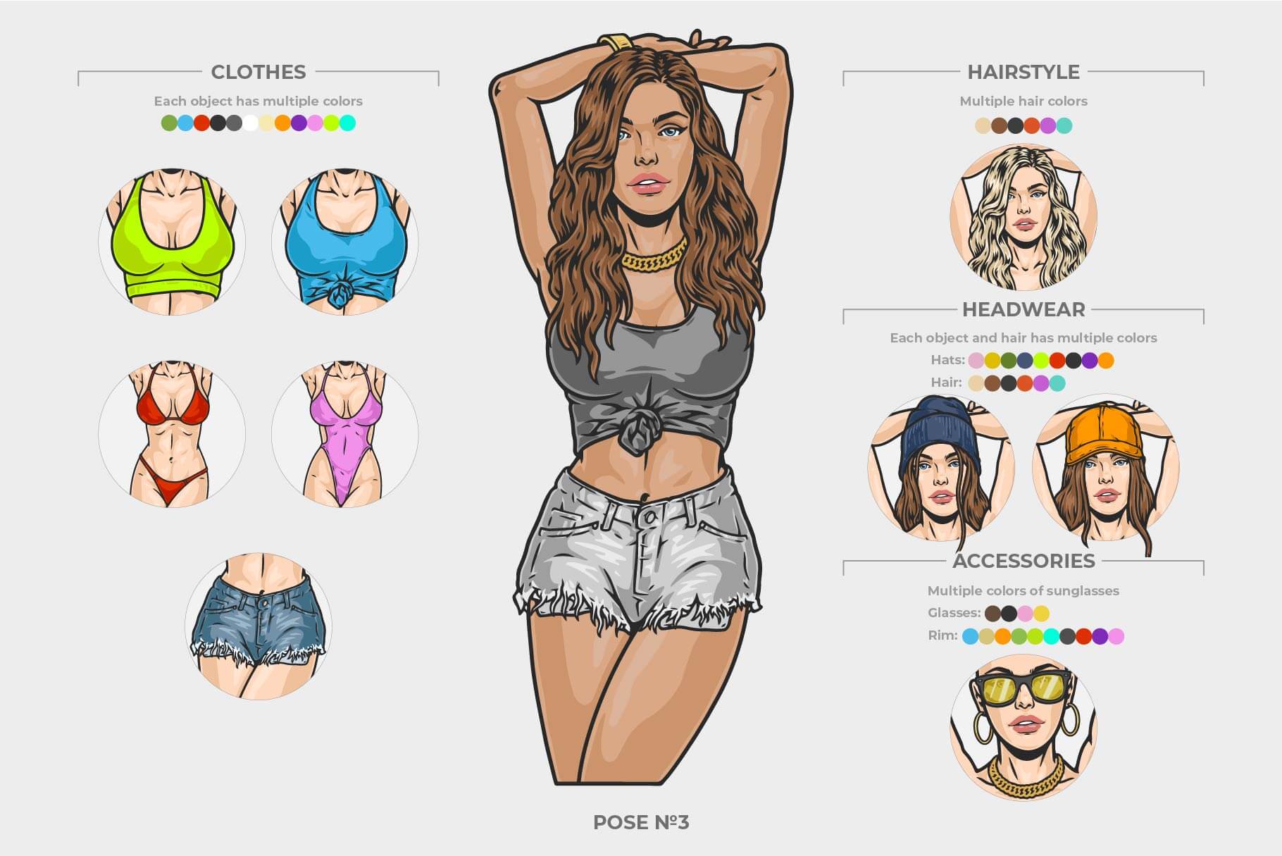 Hot Girls Creator – Modular Female Character Creator (6 Poses)