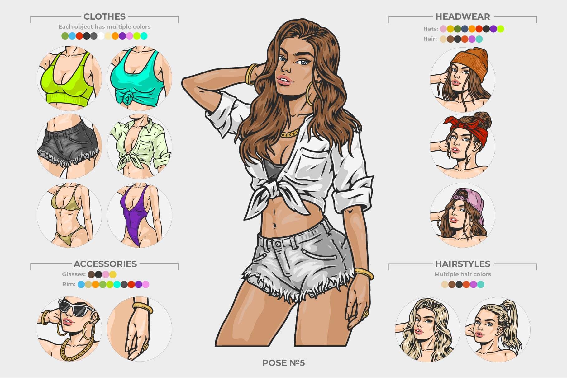 Hot Girls Creator – Modular Female Character Creator (6 Poses)