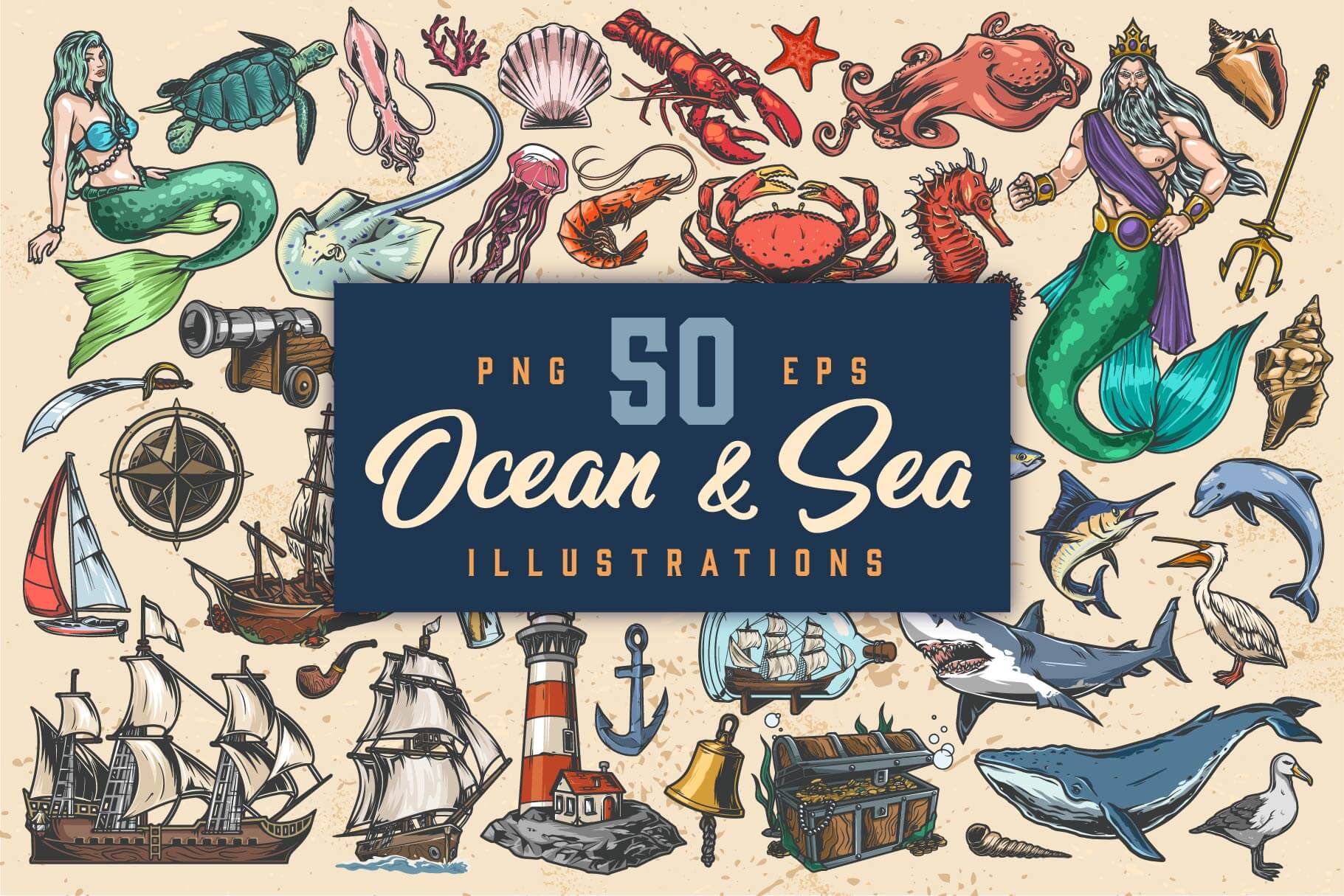 Ocean & Sea – Vector Illustrations Bundle (50)