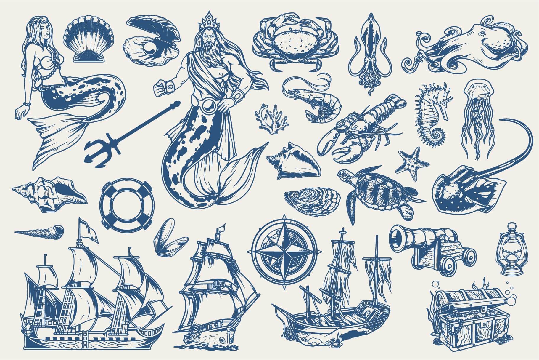 Ocean & Sea – Vector Illustrations Bundle (50)