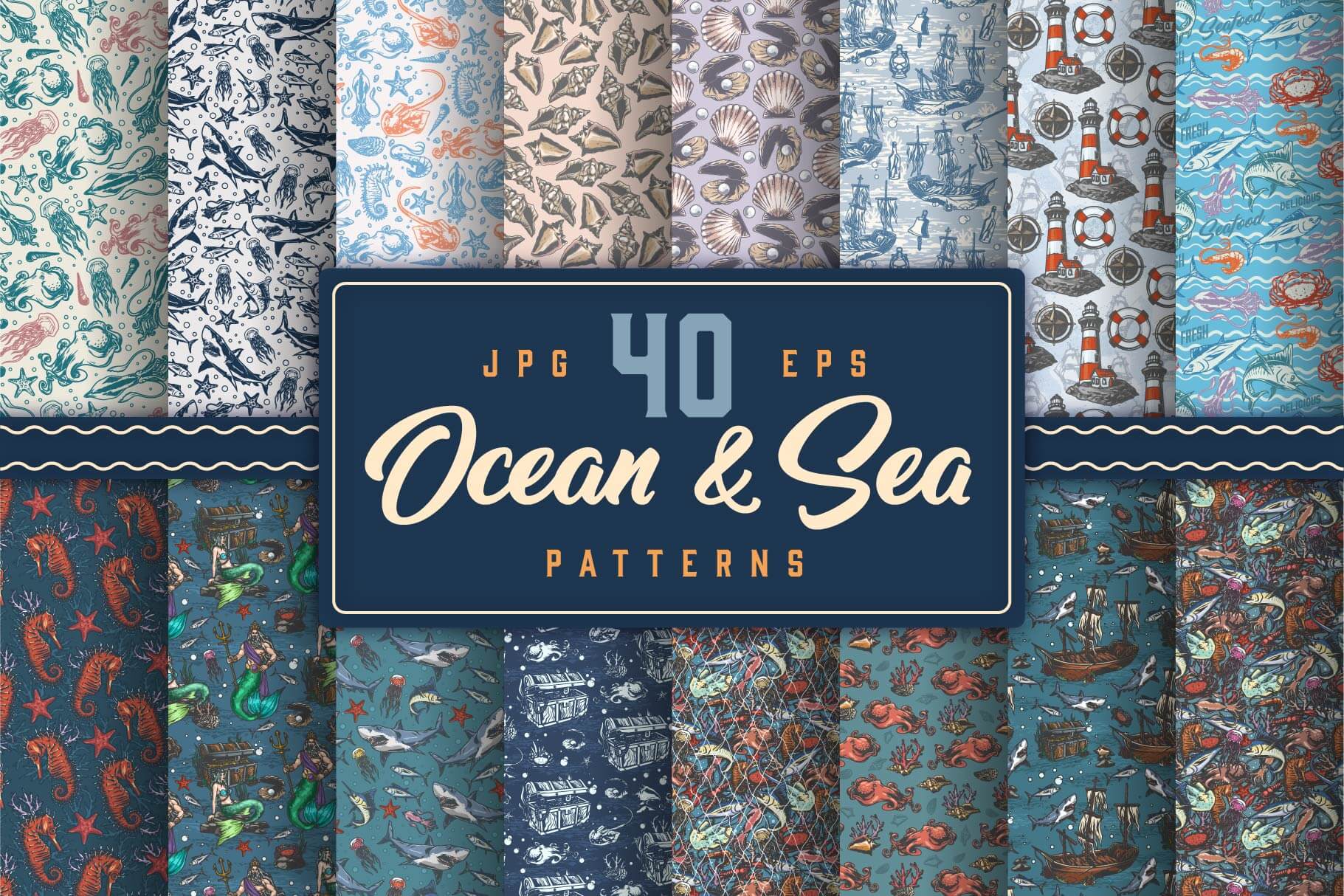 Ocean & Sea Seamless Patterns (40)