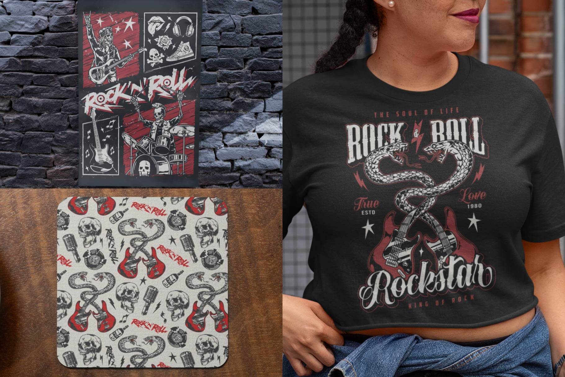 Rock & Roll – Hand-Drawn Illustrations & Lettering Set (26)