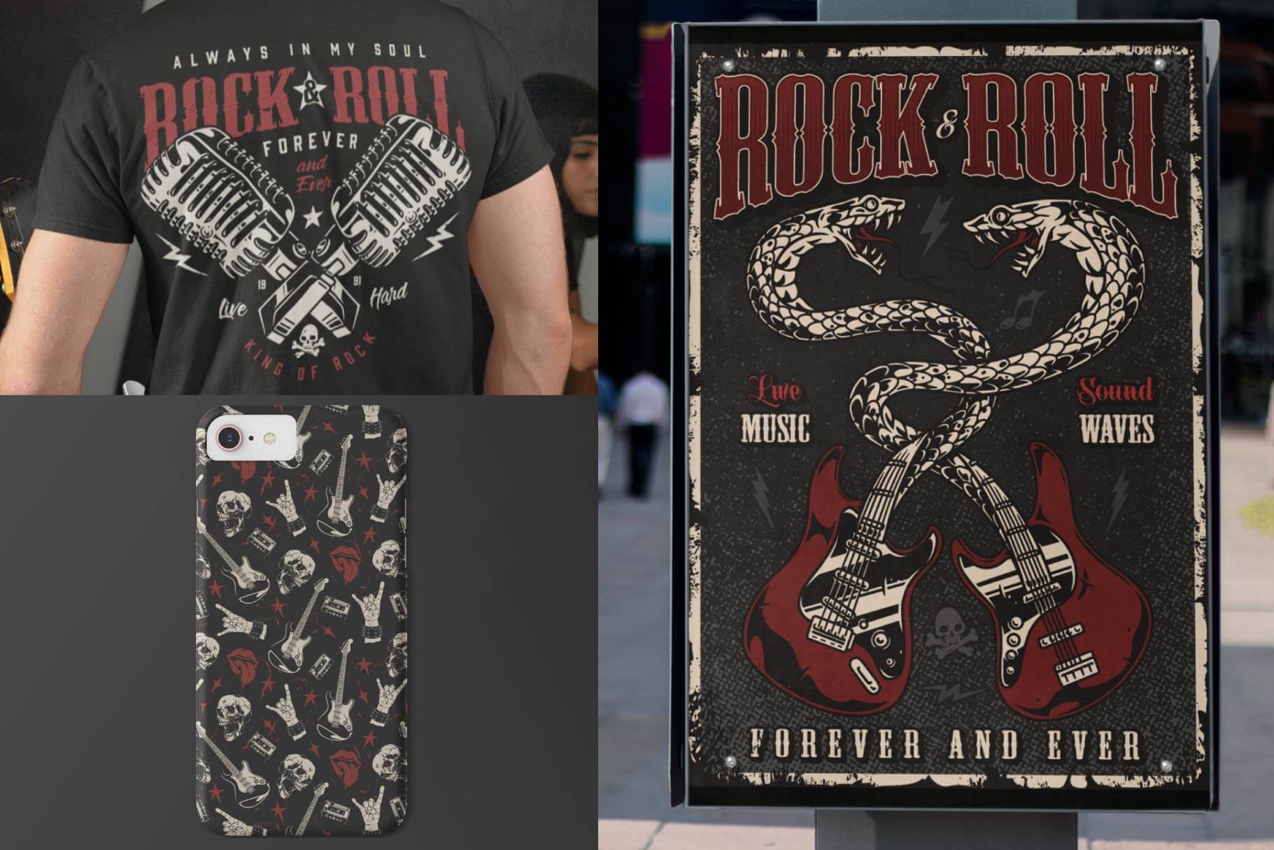 Rock & Roll – Hand-Drawn Illustrations & Lettering Set (26)