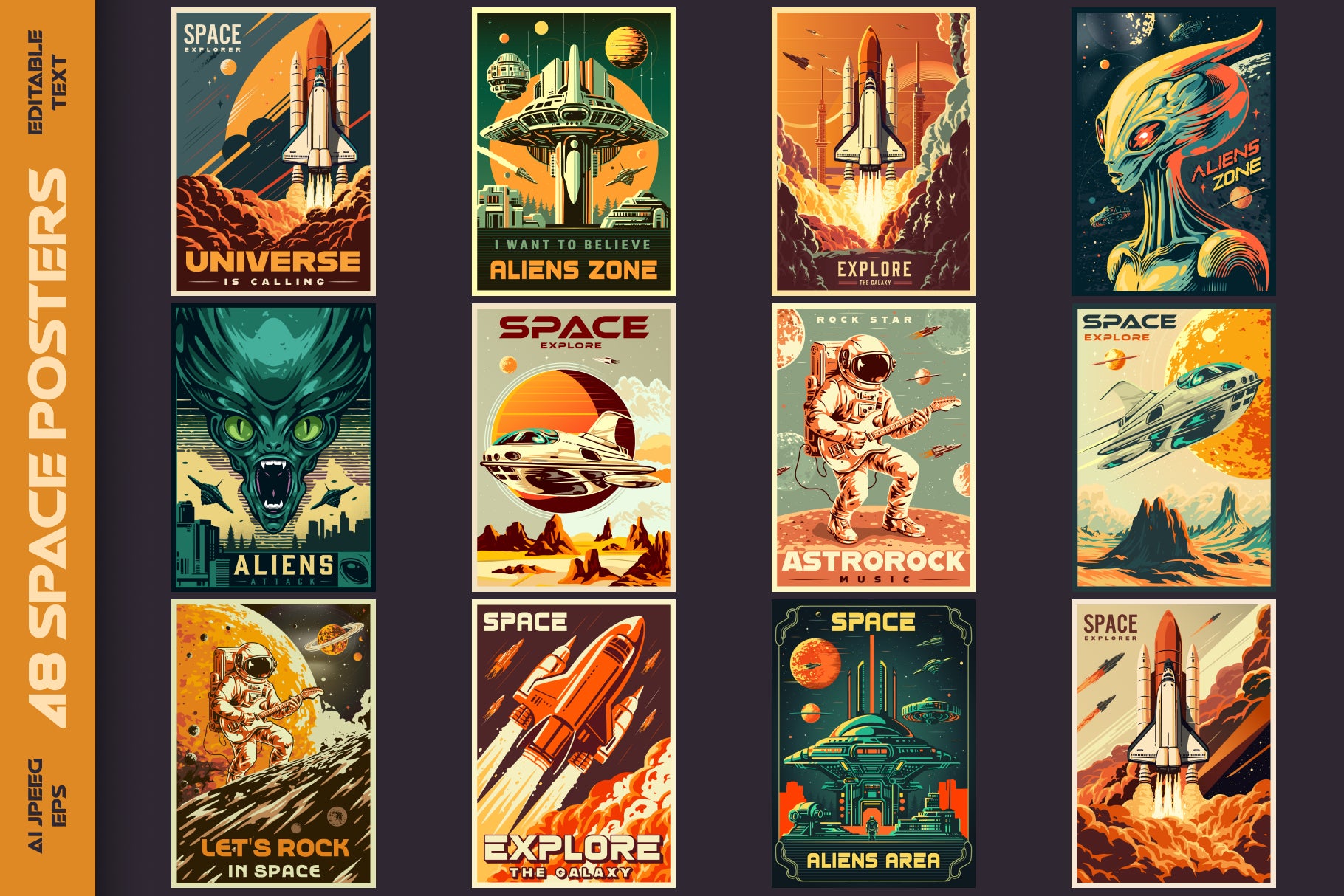 Space Explorer – Retro Space Poster Design Templates (48)