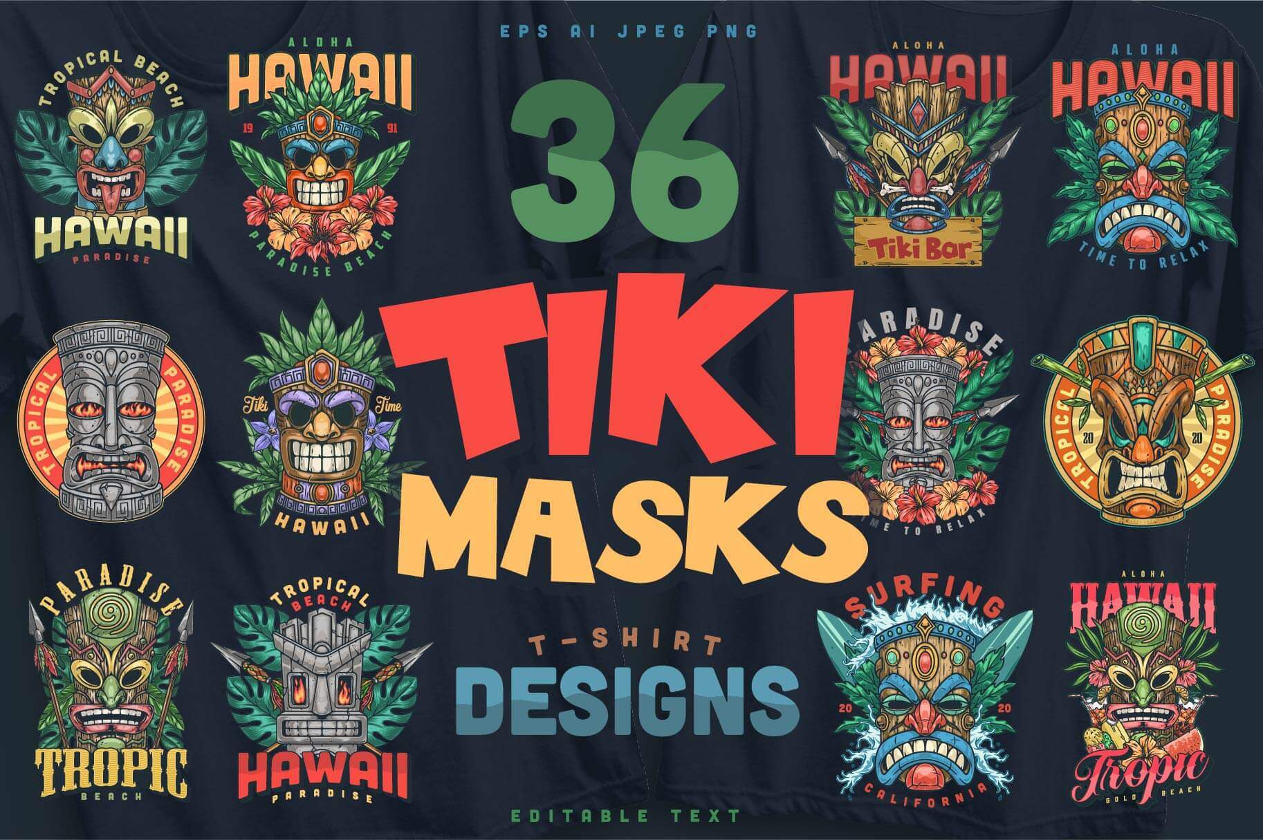 Tiki Masks – Editable Vector T-Shirt Designs (36)
