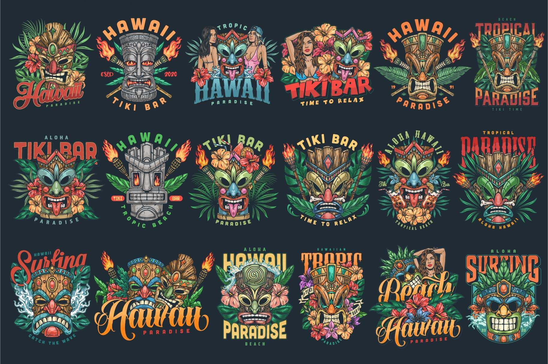 Tiki Masks – Editable Vector T-Shirt Designs (36)