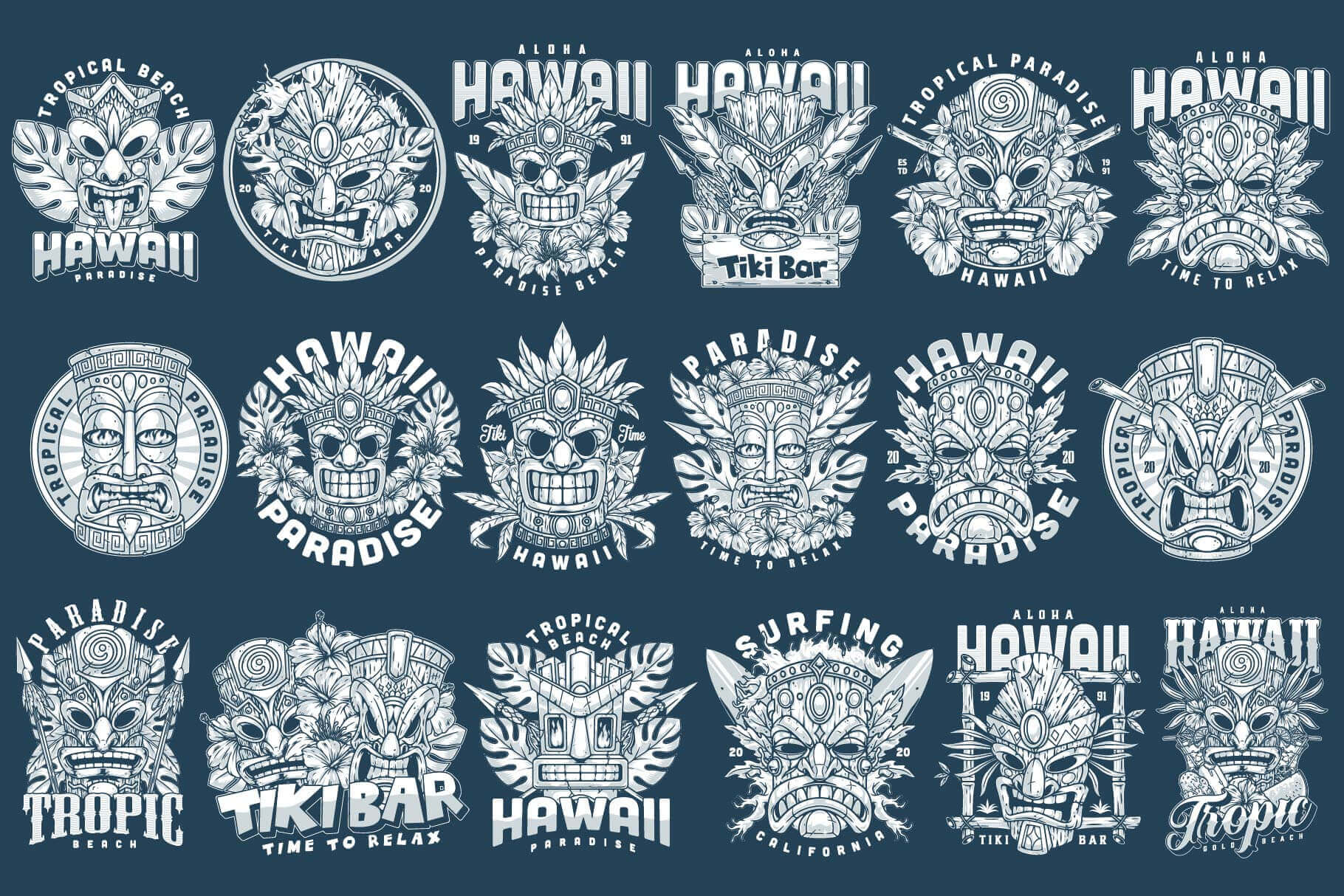Tiki Masks – Editable Vector T-Shirt Designs (36)