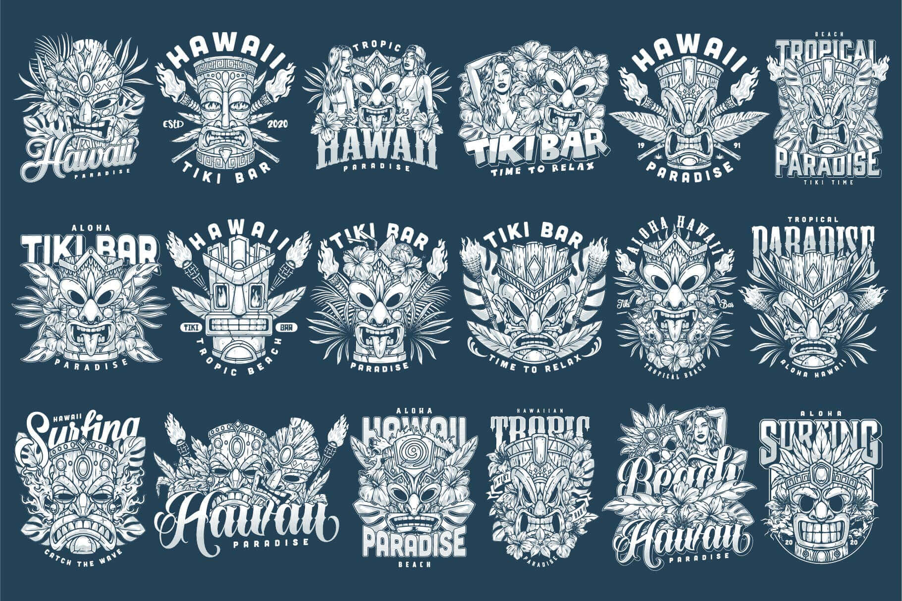 Tiki Masks – Editable Vector T-Shirt Designs (36)