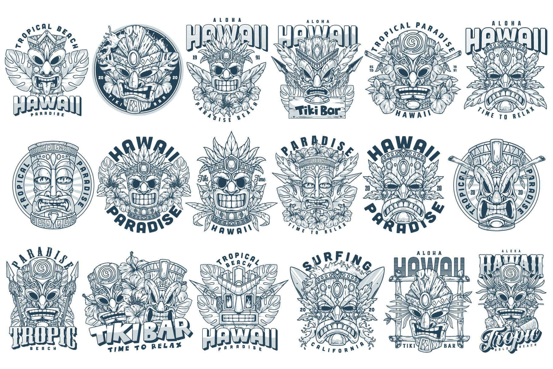 Tiki Masks – Editable Vector T-Shirt Designs (36)