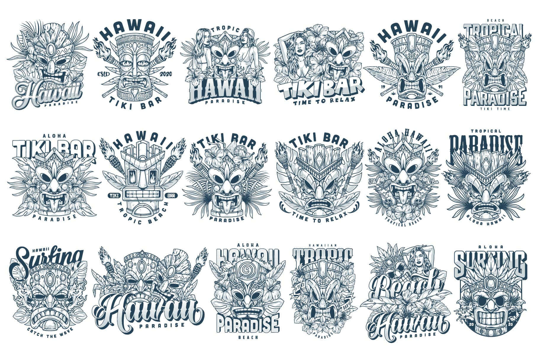 Tiki Masks – Editable Vector T-Shirt Designs (36)