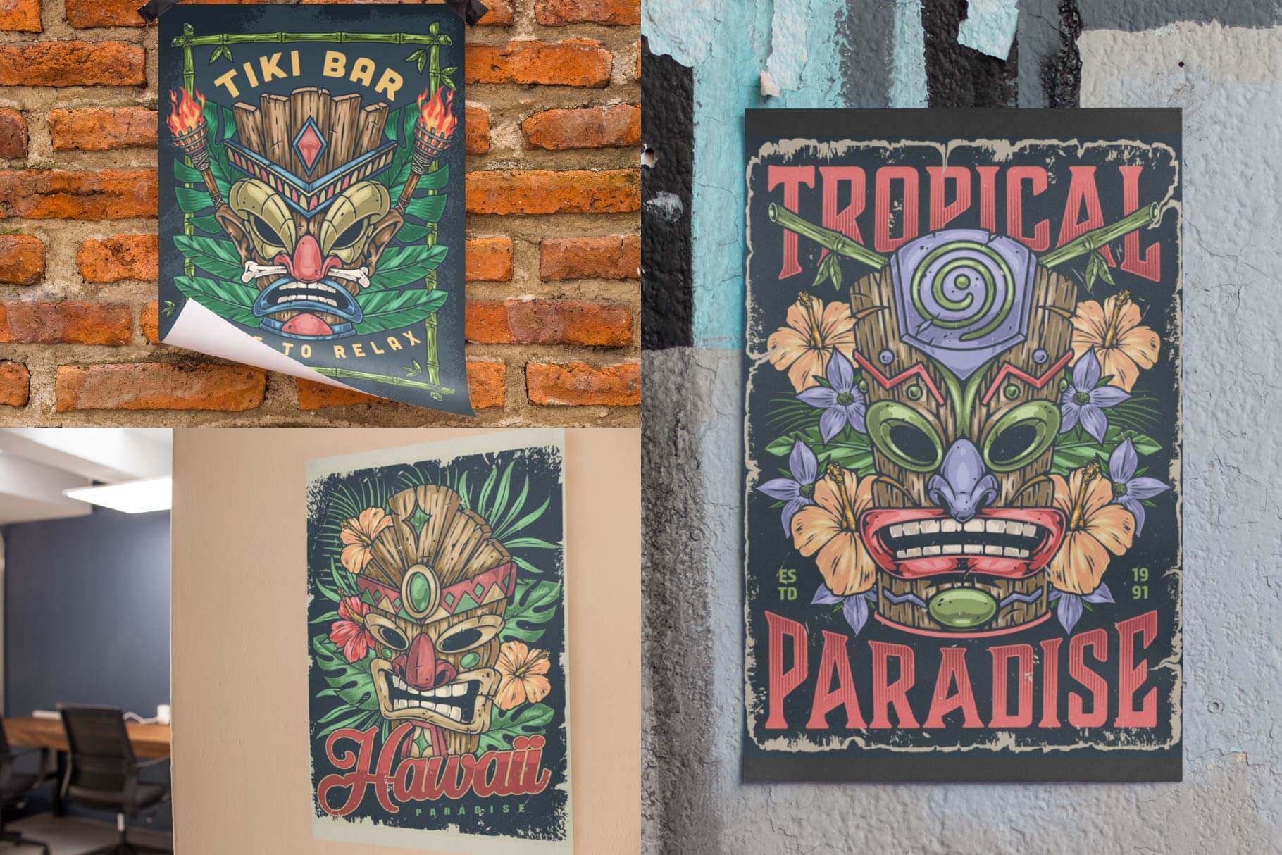 Tiki Masks – Editable Tropical Vector Posters (34)